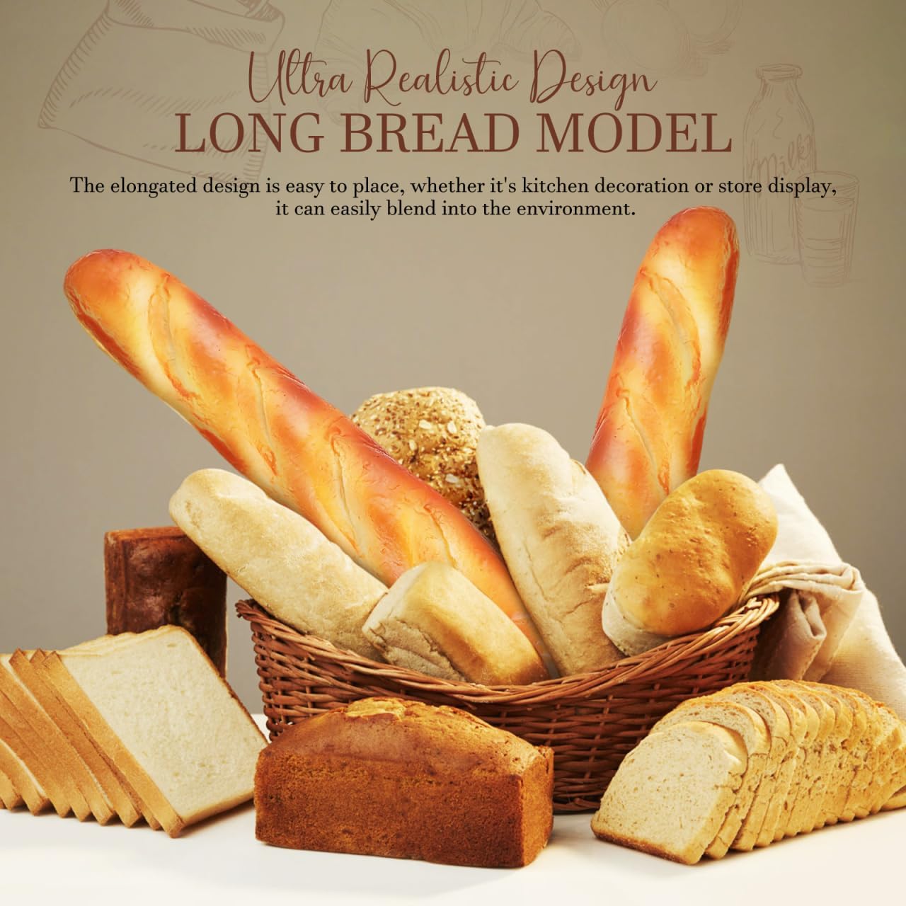 2pcs Set Garneck Realistic Fake Bread Loaves Artificial French Bread - Faux Food Decor for Kitchen Display, Photography