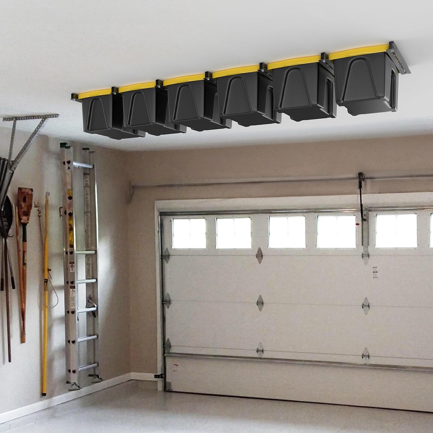 TORACK Garage Ceiling Bin Storage Rack, Adjustable Heavy Duty Overhead Tote Storage Rails(for 6 Bins, Bins are not included)