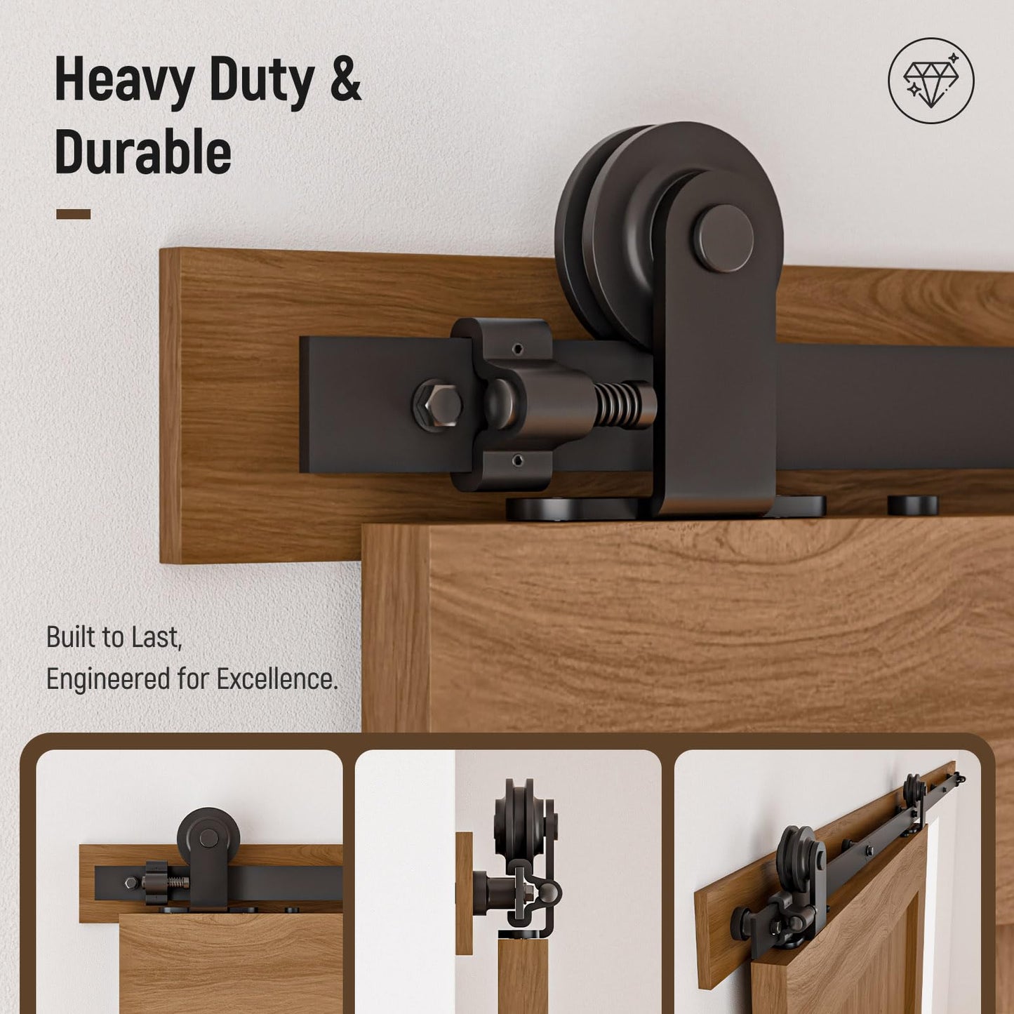 CCJH 5FT Sliding Barn Door Hardware Kit, Heavy Duty, Smoothly and Silently, Easy to Install, Fit 30" Width Single Door Panel, T-Shaped Style Black