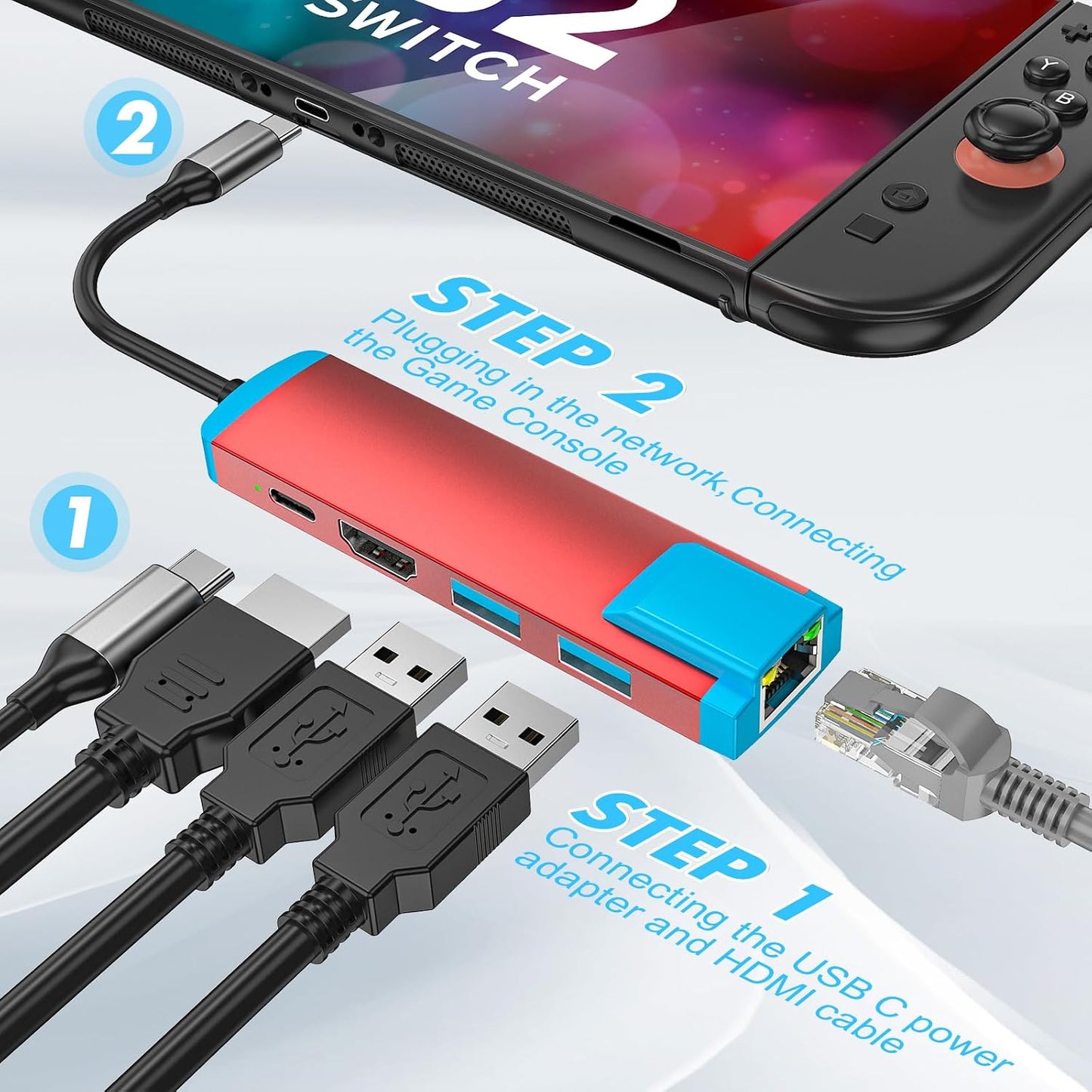 LA NREUCETS 2,USB 4K@60Hz 3.0 Port/1000M 2/Switch/Switch USB C to HDMI Adapter for Switch C Docking Station with HDMI