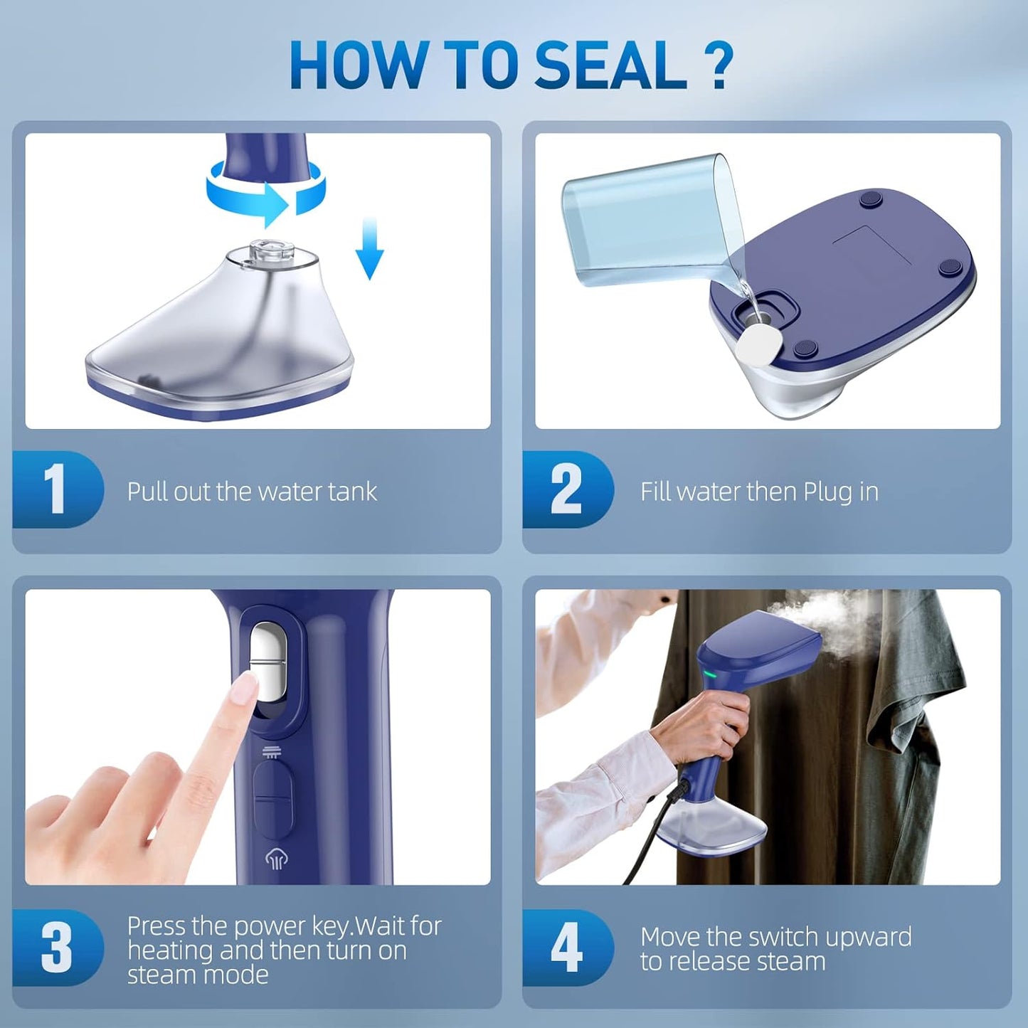 Skiennix Steamer for Clothes - 1800W Powerful Steam, Fast 20-Second Heat-Up, Detachable Tank | Blue