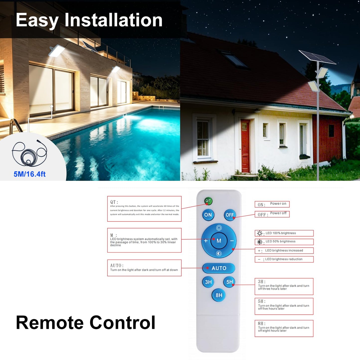 Gebosun 2 Pack 300W Solar Flood Light Outdoor, 24000LM LED Solar Security Light, IP67 Waterproof Dusk to Dawn Solar Light with Remote Control, Bright Solar Yard Light for Garage Garden Farm