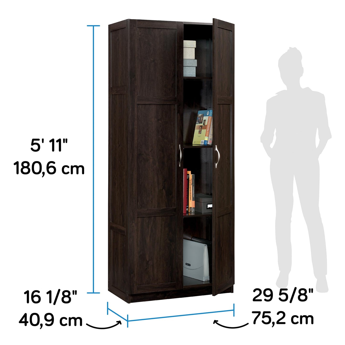 Sauder Storage Cabinet/ Pantry cabinets, 29.61 " x D: 16.02 " x H: 71.50", Cinnamon Cherry finish