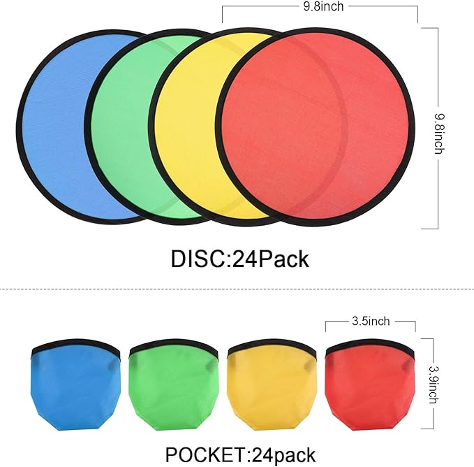 Norme 24 Pcs Foldable Flying Disc Fans with Bags Set 9.8'' Handheld Folding Fly Cooling Fans Beach Summer Flying Disc for Birthday Halloween Party Outdoor Activity Game
