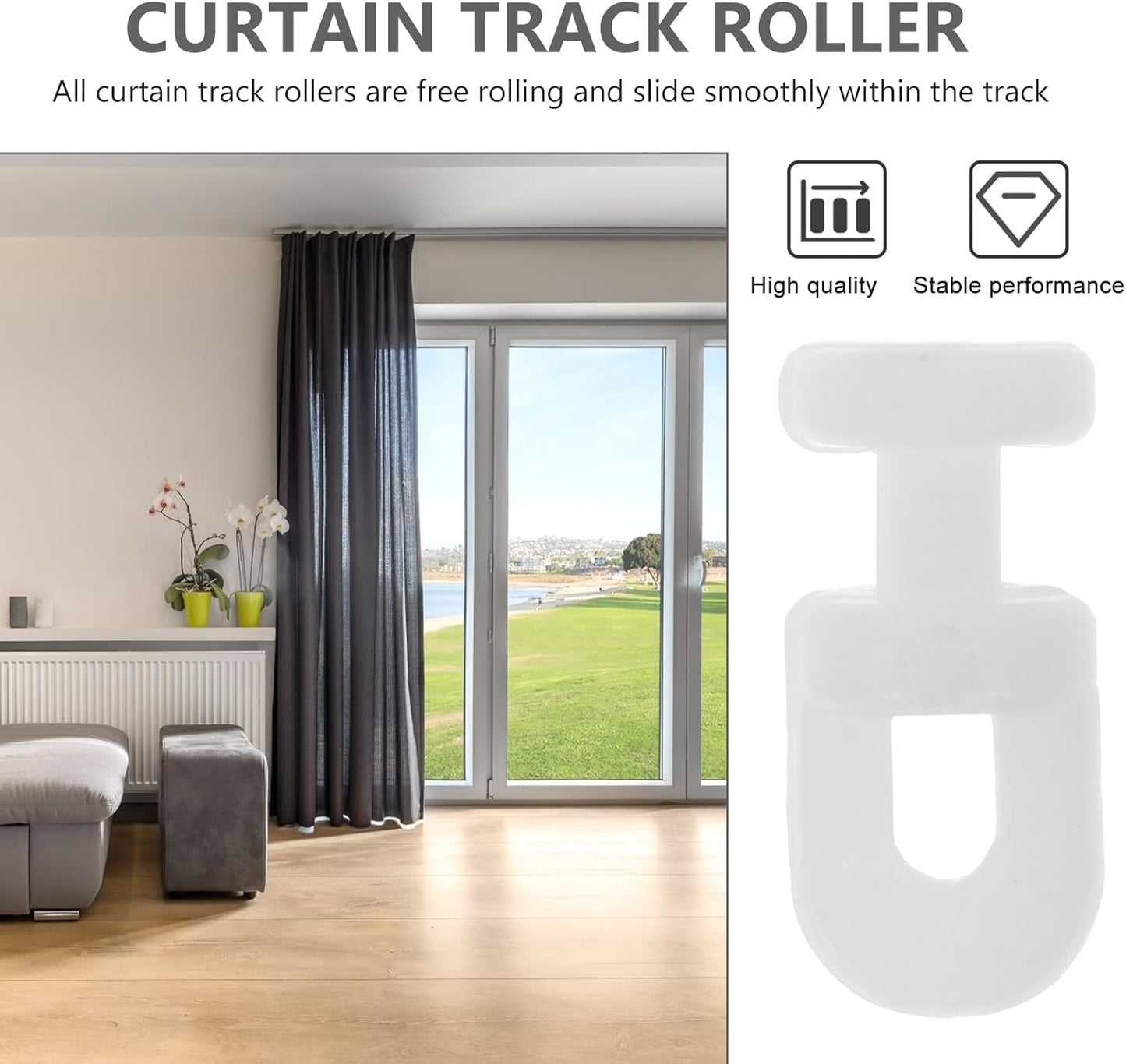 Uonlytech Curtain Track Rollers - 200Pcs Smooth Sliding Pulley Carriers for Drapes & Shower Curtains