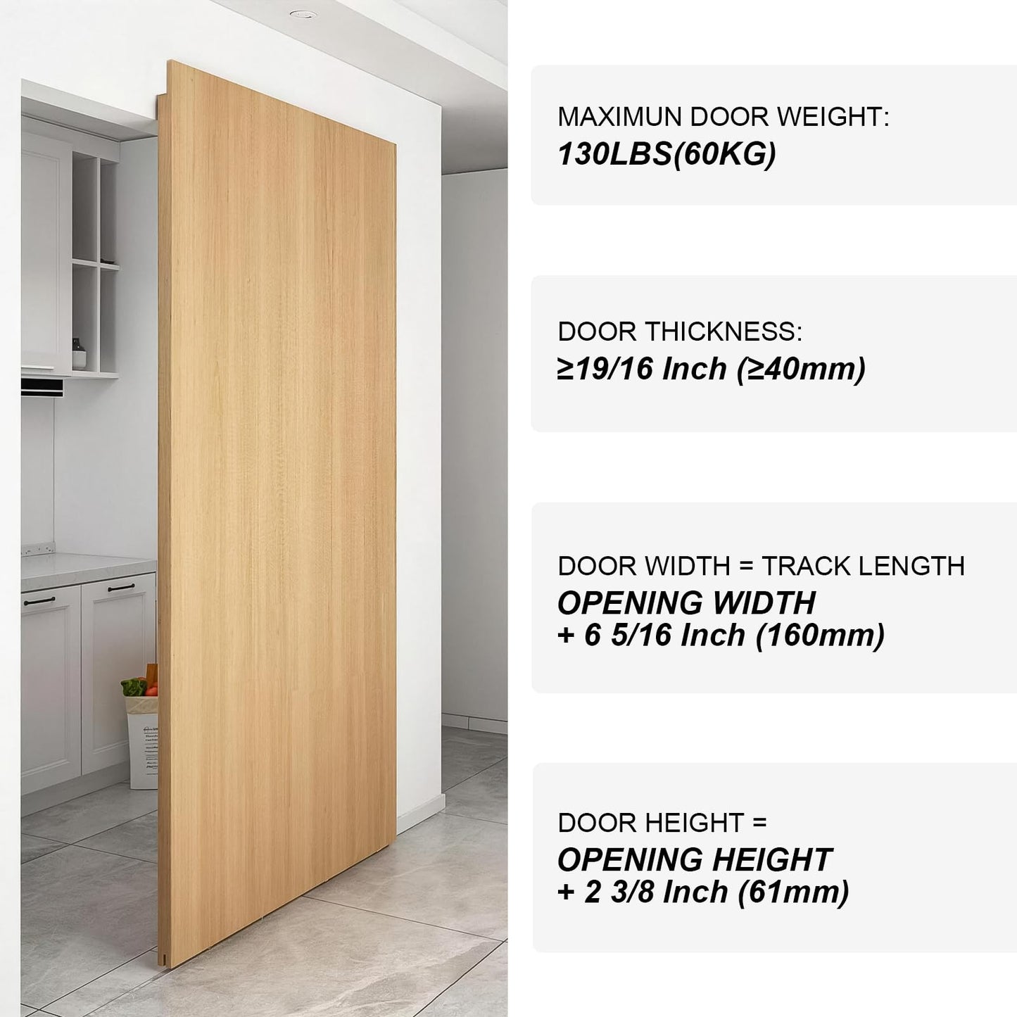Hbl' 48 Inch Concealed Sliding Barn Door Hardware Kit with Soft Close, Trackless Sliding Door Hardware, Wall Mount Hidden Hardware, Supports Solid Doors up to 130LBS