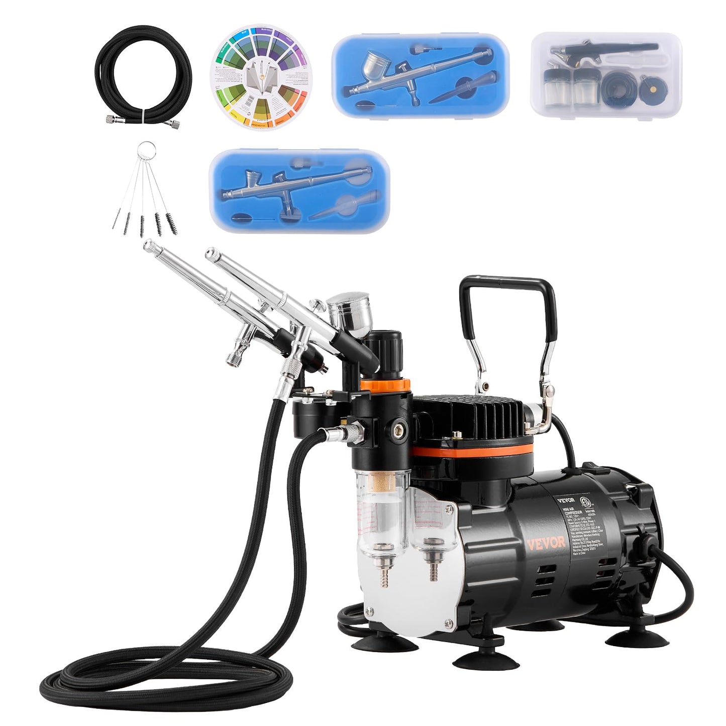 VEVOR Airbrush Kit, Professional Airbrush Set with 1/5 HP Compressor & 3 Airbrushes, Airbrushing System Kit with Multi-Purpose Dual-Action Gravity Feed Airbrushes, Art Nail Cookie Tatto