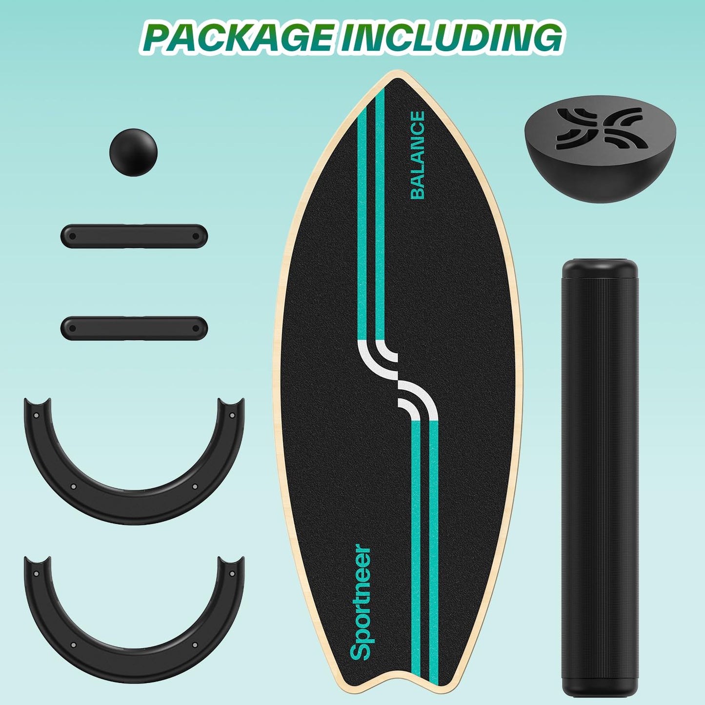Sportneer Balance Board Upgrade – 8-in-1 Wooden Wobble Board with Roller, Rubber Ball & Half Ball, Balance Trainer for Adults, Core Strength & Physical Therapy Equipment 450 LBS