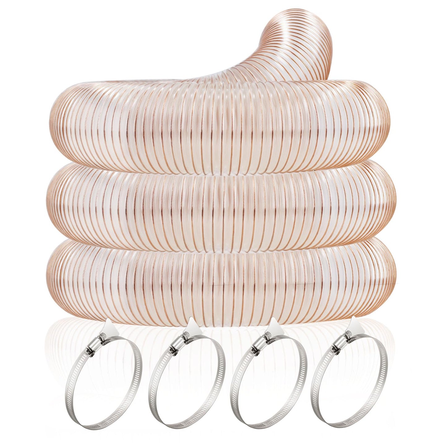 JUYO VONSAN PU Dust Collection Hose 6 inch 30ft Heavy Duty Flex Collector Hose Clear Dust Debris With Clamps (Polyurethane, 6'' X 30ft)