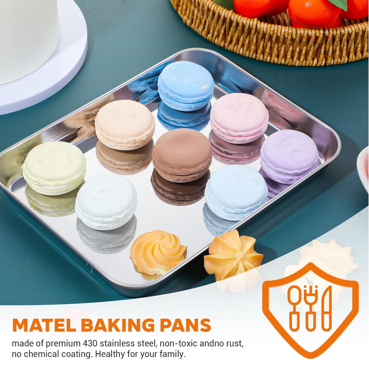 Afcabakila 6Pcs Stainless Steel Baking Sheet Pan Set, 9”x6.7” Small Cookie Oven Trays Cooking Bakery Cake Bun Pan Easy Clean Warp Resistant & Heavy Duty for Toaster Oven, Nonstick, Dishwasher Safe