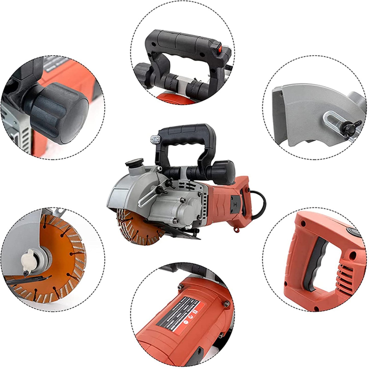 VICSEC 110V Electric Wall Chaser Groove Cutting Machine with Laser Guide Dust-Resistant Design Includes 5 5-Inch (133mm) Blades for Cutting Grooves in Brick Concrete Marble & Granite