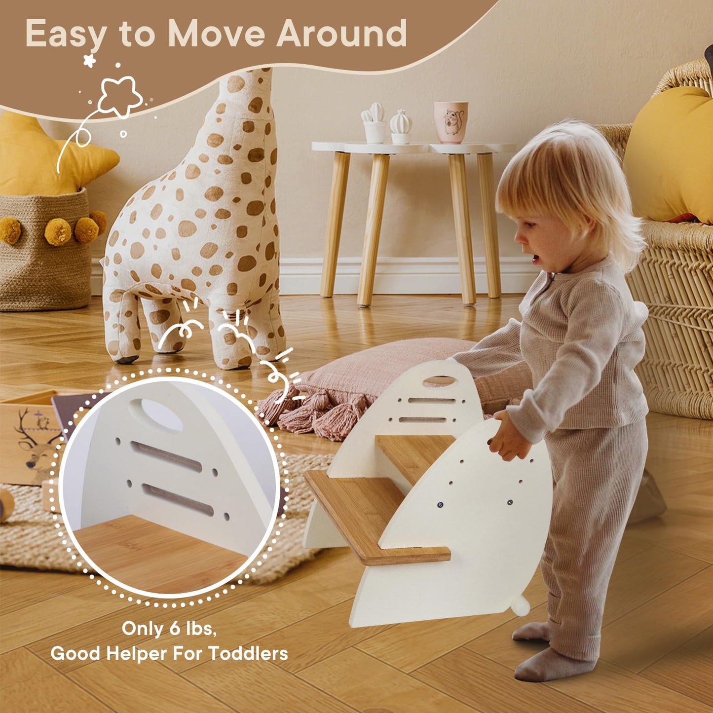TIKSPCAE Wooden 2 Step Stool for Kids,Toddler Adjustable Triple Height Step Stool,Bamboo Bird-Shaped Design,300lbs Capacity,Ideal for Bathroom,Kitchen,Bedroom