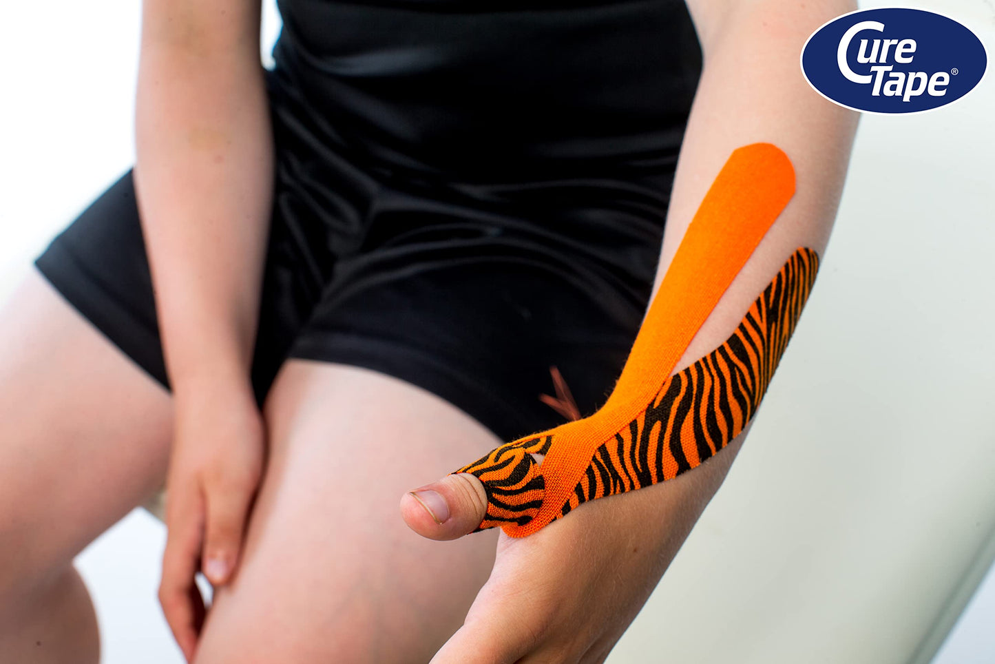 CureTape Art | Kinesiology Tape for Body Pain | Elastic Therapeutic | Waterproof Athletic | Long-Lasting Medical K (Orange,Black)