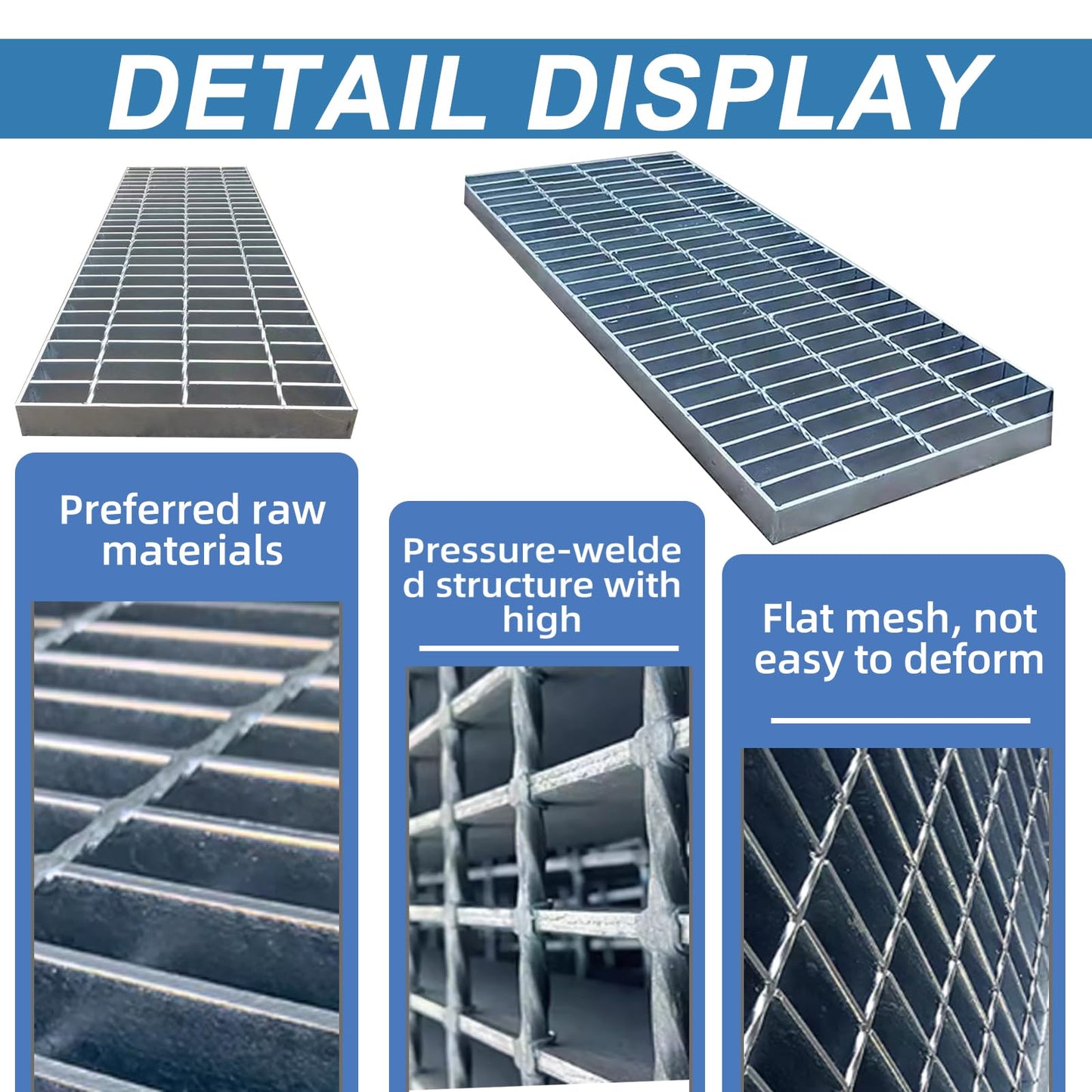 Outdoor Galvanized Steel Drain Grate, Heavy Duty Drain Cover,B125 Class Channel Grate,Rust-Proof Metal Sewer Grate,Silver Square Drainage Grate for Driveway,Garage,Yard (28 * 28in)