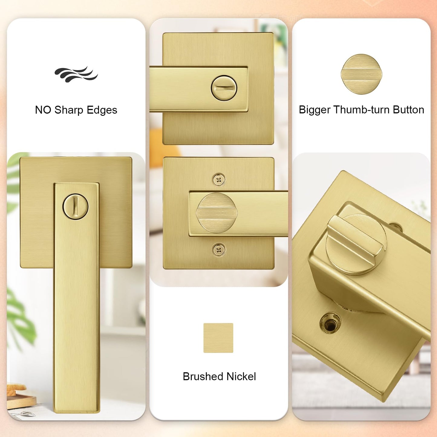 Probrico 8 Pack Privacy Door Handles with Lock, Interior Gold Reversible Levers for Bedroom & Bathroom