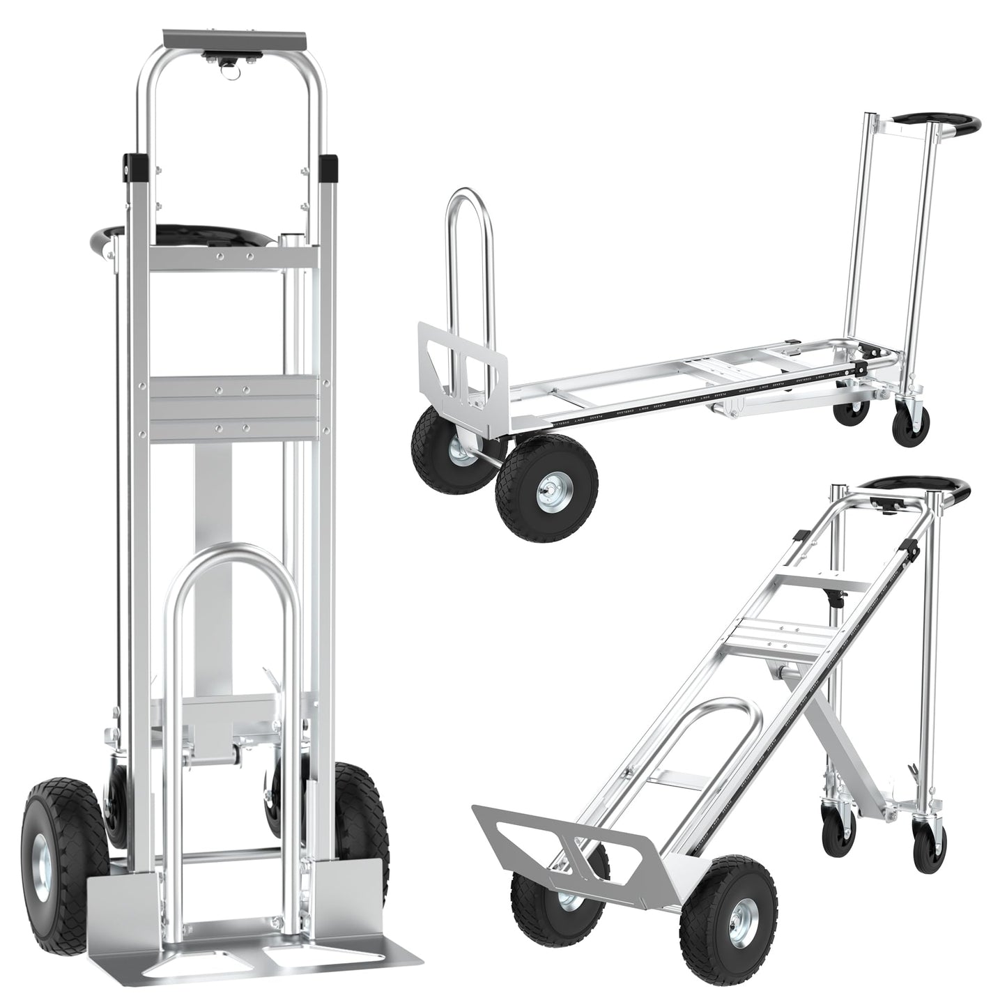 3 in1 Convertible Hand Truck, Folding Aluminum Hand Trucks 880lb Load Appliance Dolly, Heavy Duty Dolly Cart Converts Platform Cart, Portable Cart Luggage,Travel,Moving,Shopping,Office Use (Silver)