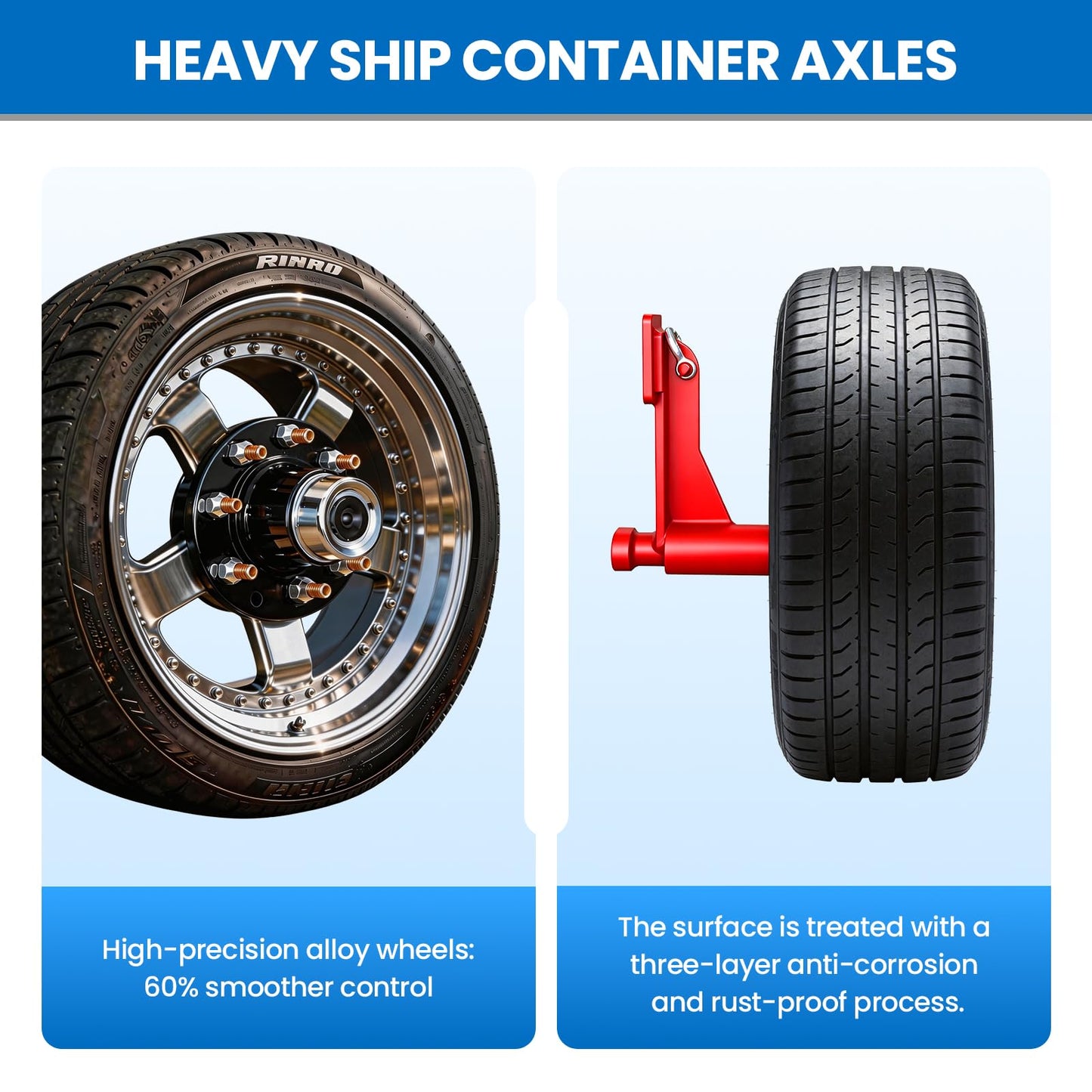 2-Pack 8-Lug Container Wheel Kit Heavy Duty Shipping Container Axles with Ratchet Tie Down, Red Container Moving Wheels for 20ft 40ft Shipping Container