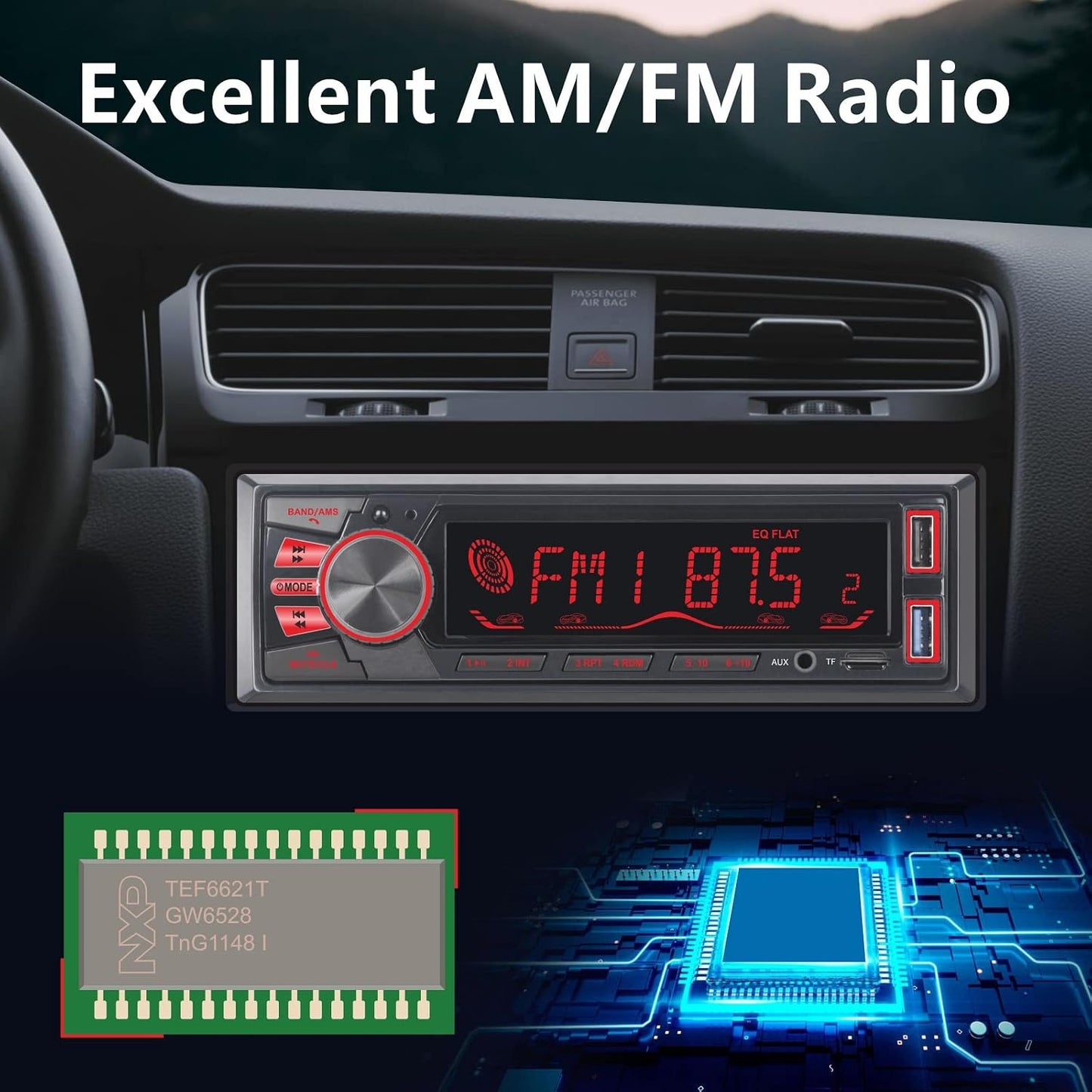 LXKLSZ MP3 Car Stereo Bluetooth Single Din LCD Audio Radio with Brightness Adjustment APP Control Player Supports Hands