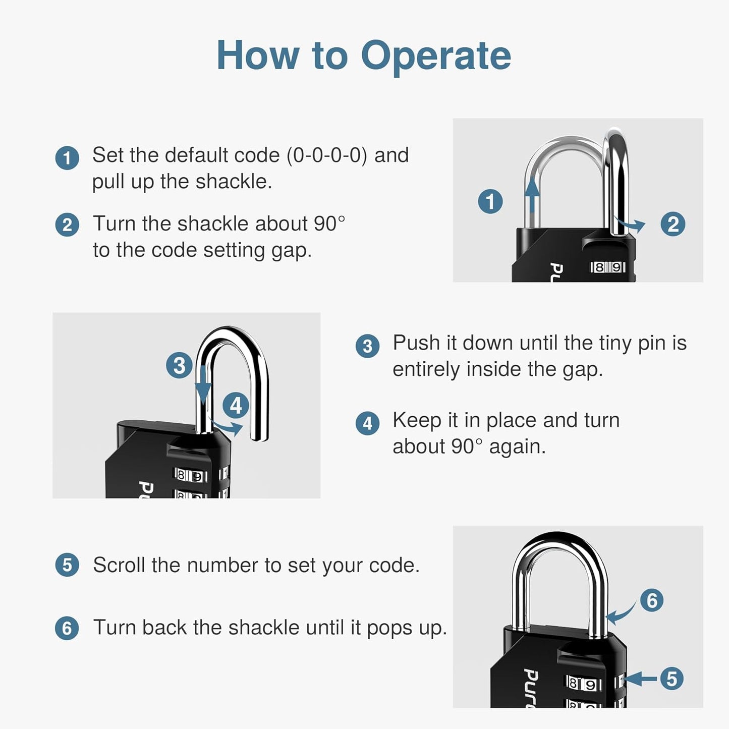 Puroma 4-Digit Waterproof Combination Lock - 2 Pack for School, Gym, Outdoor Use | Black