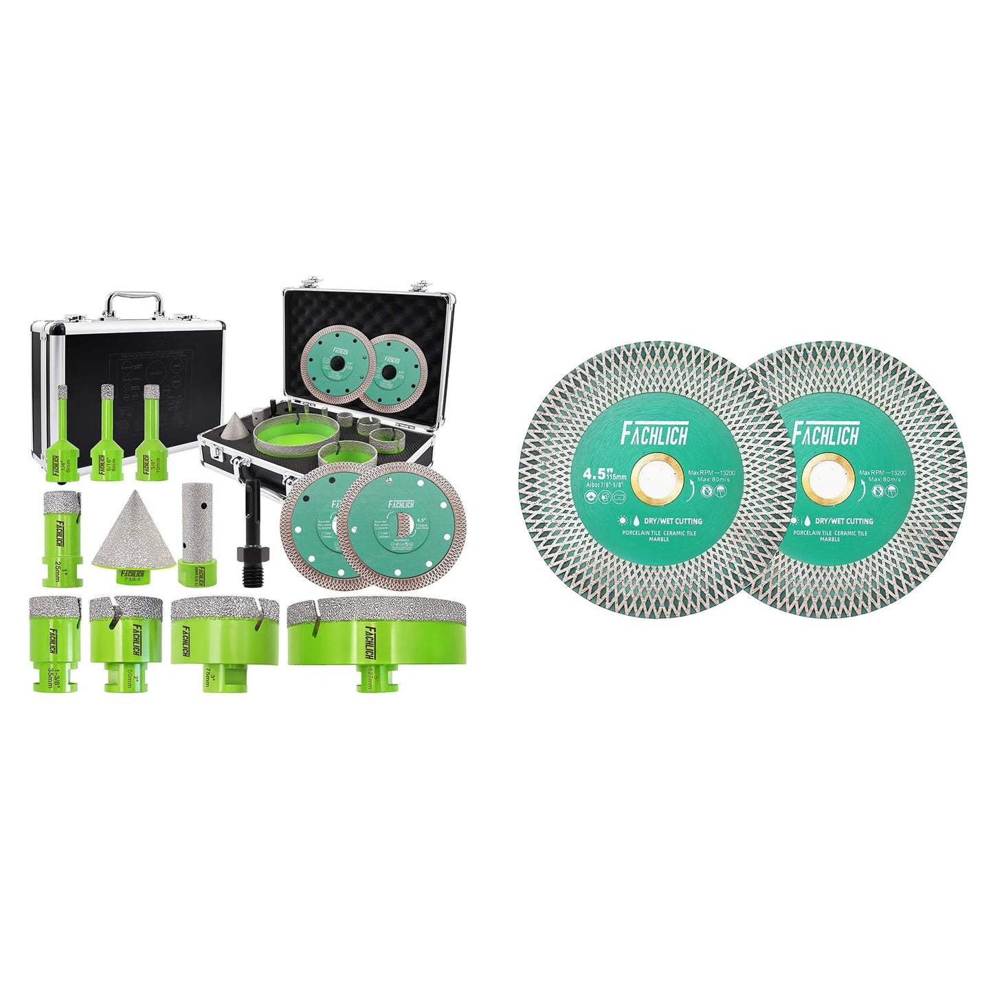 Tile Hole Saw Kit Diamond - (6/8/10/25/35/50/75/127mm Drill Bits+Finger Bit+Chamfer Bit+Adapter+Tile Blade) Diamond Hole Saw Kit for Porcelain Ceramic Marble Brick Granite,5/8"-11 Thread