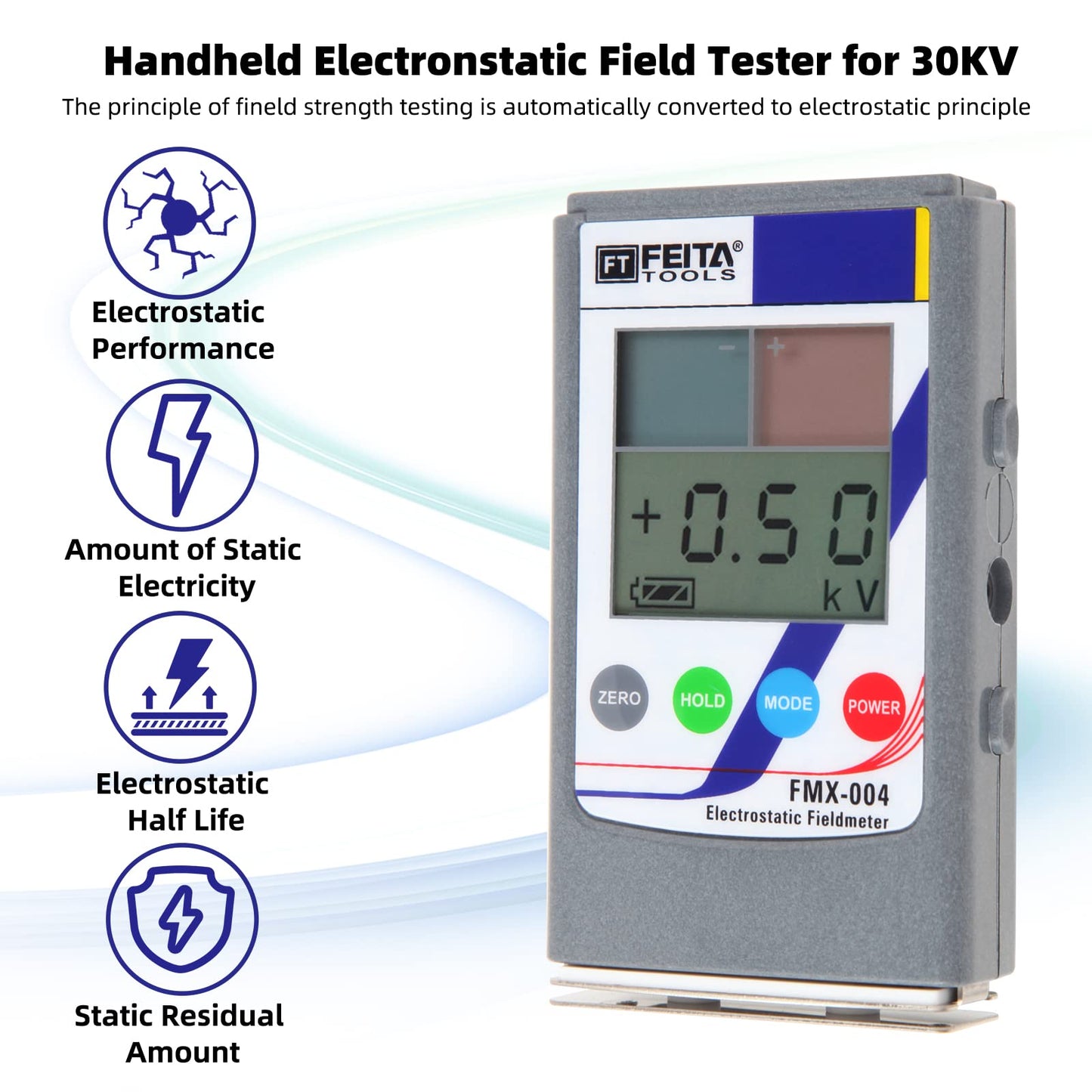 FEITA Upgraded Electrostatic Fieldmeter 0-30KV Handheld ESD Electrostatic Tester, Portable Infrared Antistatic Field Detection Meter Test Static for Textile Fiber Paper Rubber Plastic