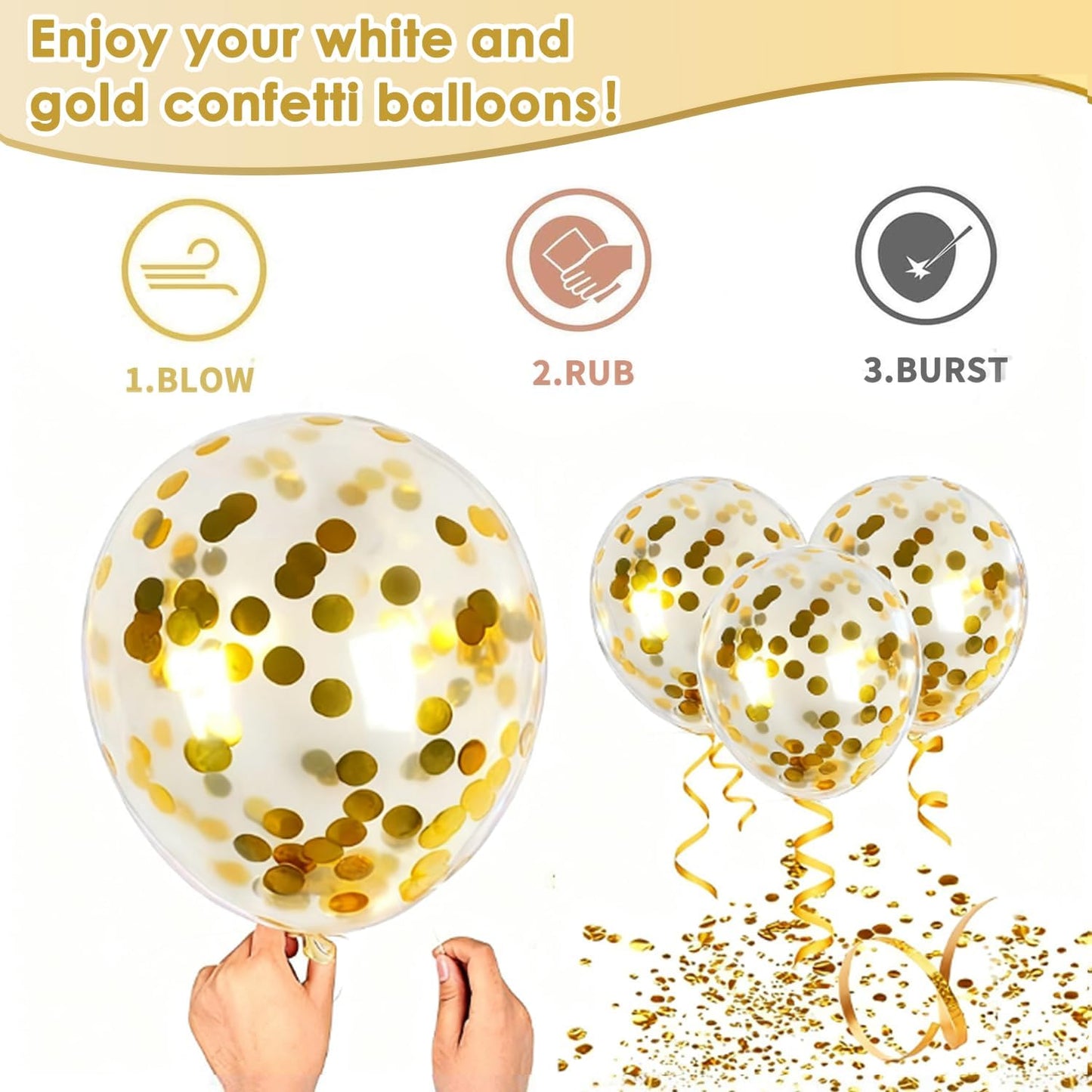Skiennix White and Gold Confetti Balloons - 50pcs 12 Inch Metallic Latex for Celebrations