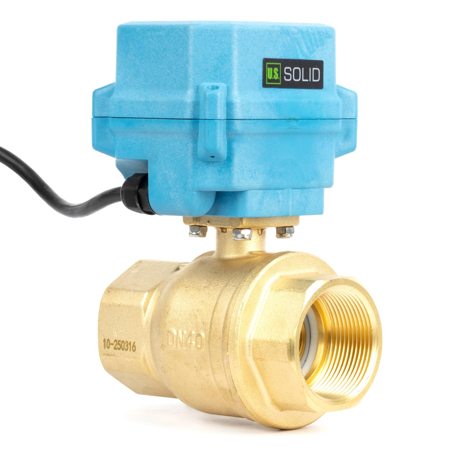 U.S. Solid 1-1/2" Motorized Ball Valve with US Plug 110VAC Brass Electrical Ball Valve, IP67, Manual Override, Direction Display Auto Return, Normally Closed, IP67