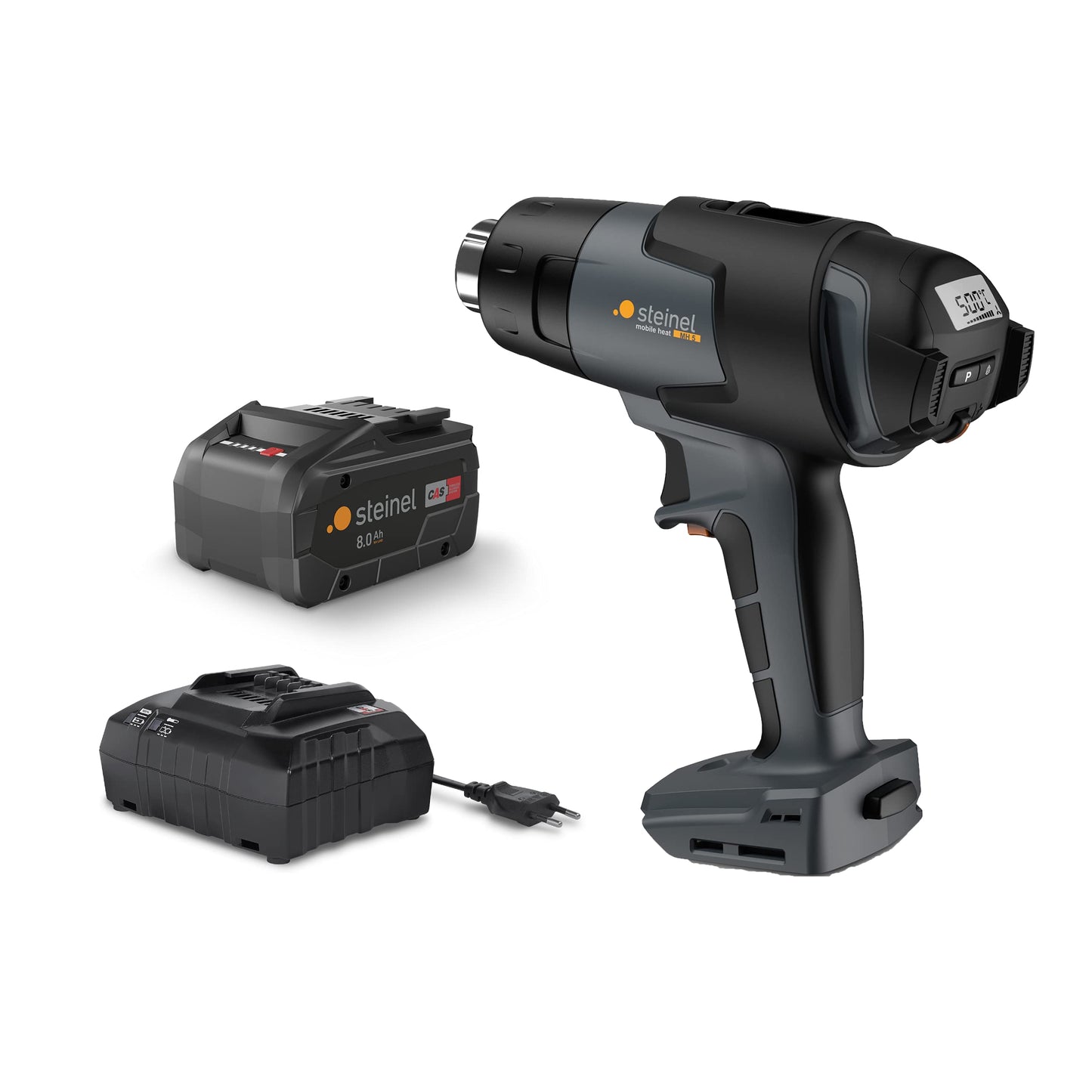 Steinel Cordless Heat Gun MobileHeat MH5 Set, incl. 8.0 Ah Battery and Charger with Case, 23 VAC Professional Hot Air Gun, 930 °F, 10.5 cfm