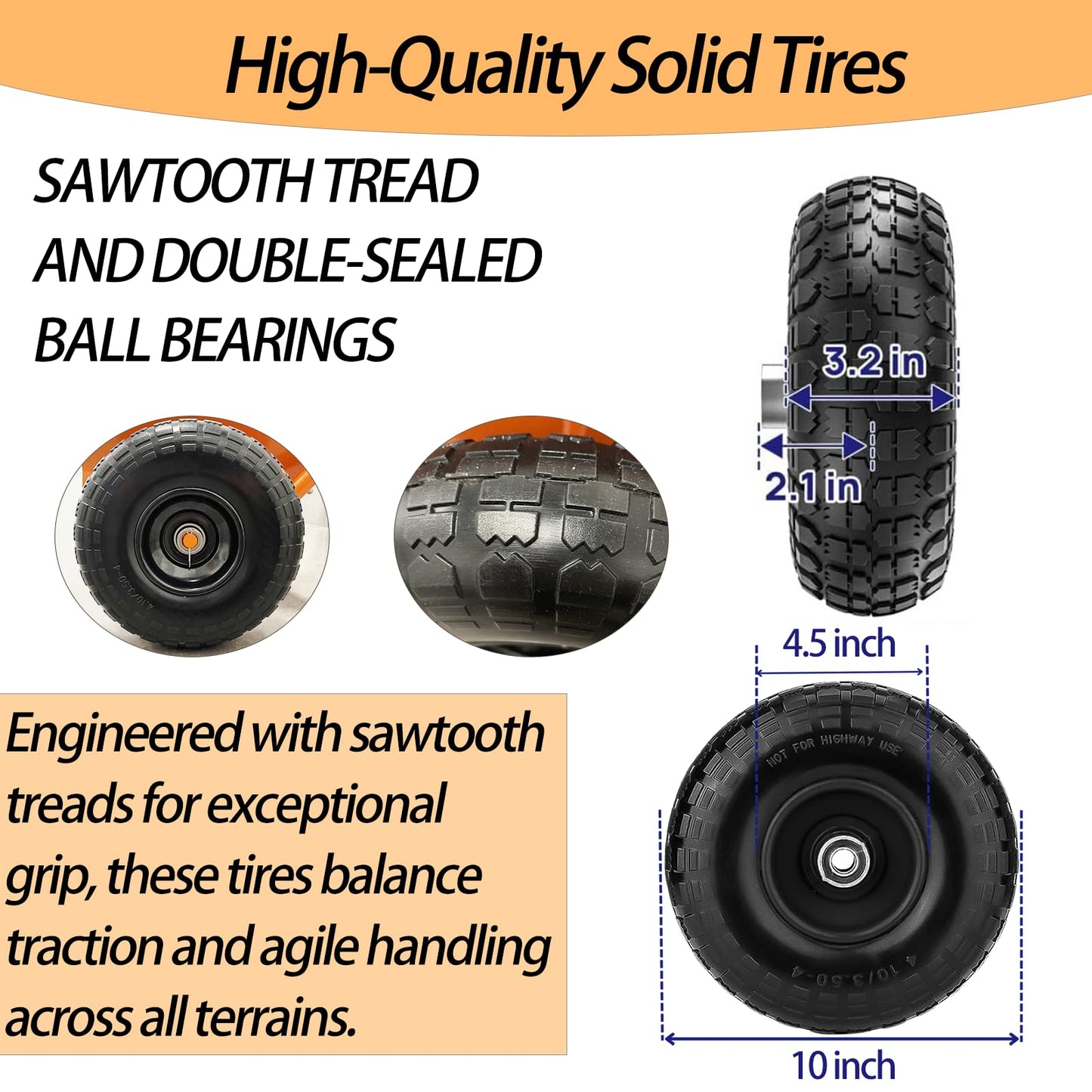 Heavy Duty Panel Dolly, All-Terrain Slab Dolly with 1000 LB Weight Capacity,10-inch Wheels (Orange Solid Tires)-Patent Pending