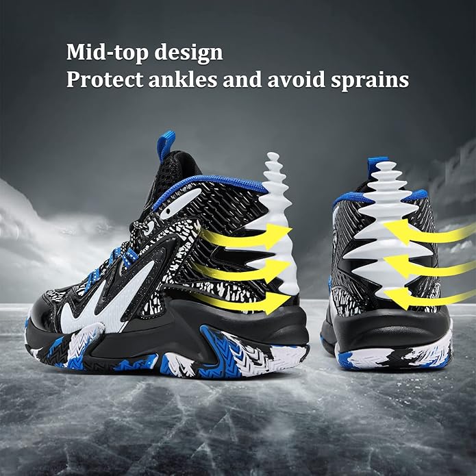 VITUOFLY Kids Basketball Shoes Boys Air Cushion Sneakers Girls Mid Top School Hoops Shoes Non-Slip Outdoor Sports Running Gym Comfortable Durable Little Kid/Big Kid