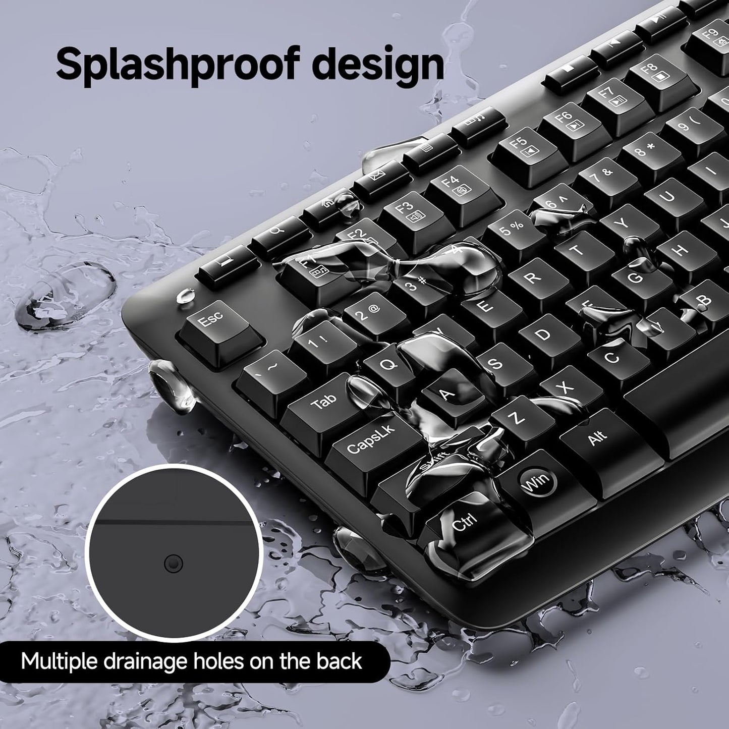 Redragon 2.4G 10 BK7367 Wireless Keyboard, Full-Sized Ergonomic Wireless Computer Keyboard with Individual Multimedia