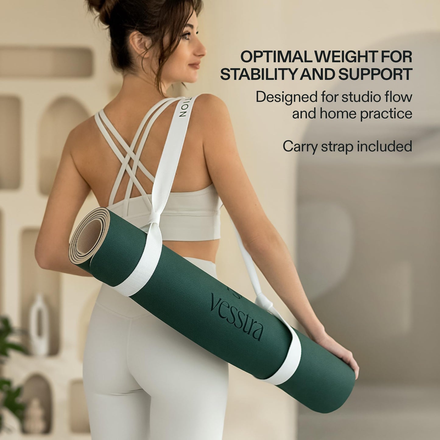Vesstra Premium Yoga Mat – Sweat-Activated Non-Slip PU Grip I Natural Rubber Base I 4mm for Yoga, Pilates & Workouts