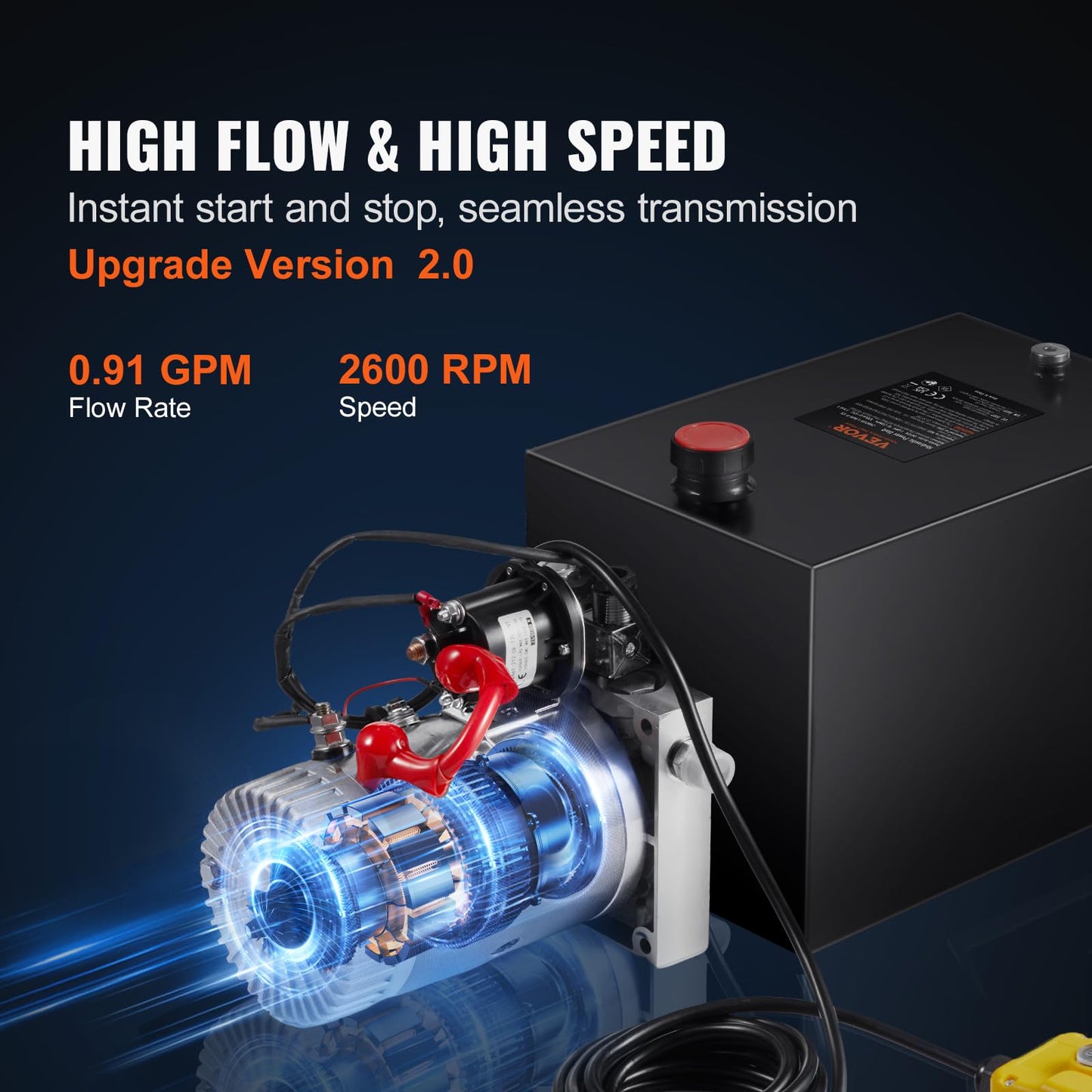 VEVOR Hydraulic Pump, 4 Quart Hydraulic Power Unit, Single Acting Dump Trailer Pump, 0.91 GPM Flow Rate, 3200 PSI Max Relief Pressure, DC 12V Hydraulic Pump for Dump Trailer Car Lifting