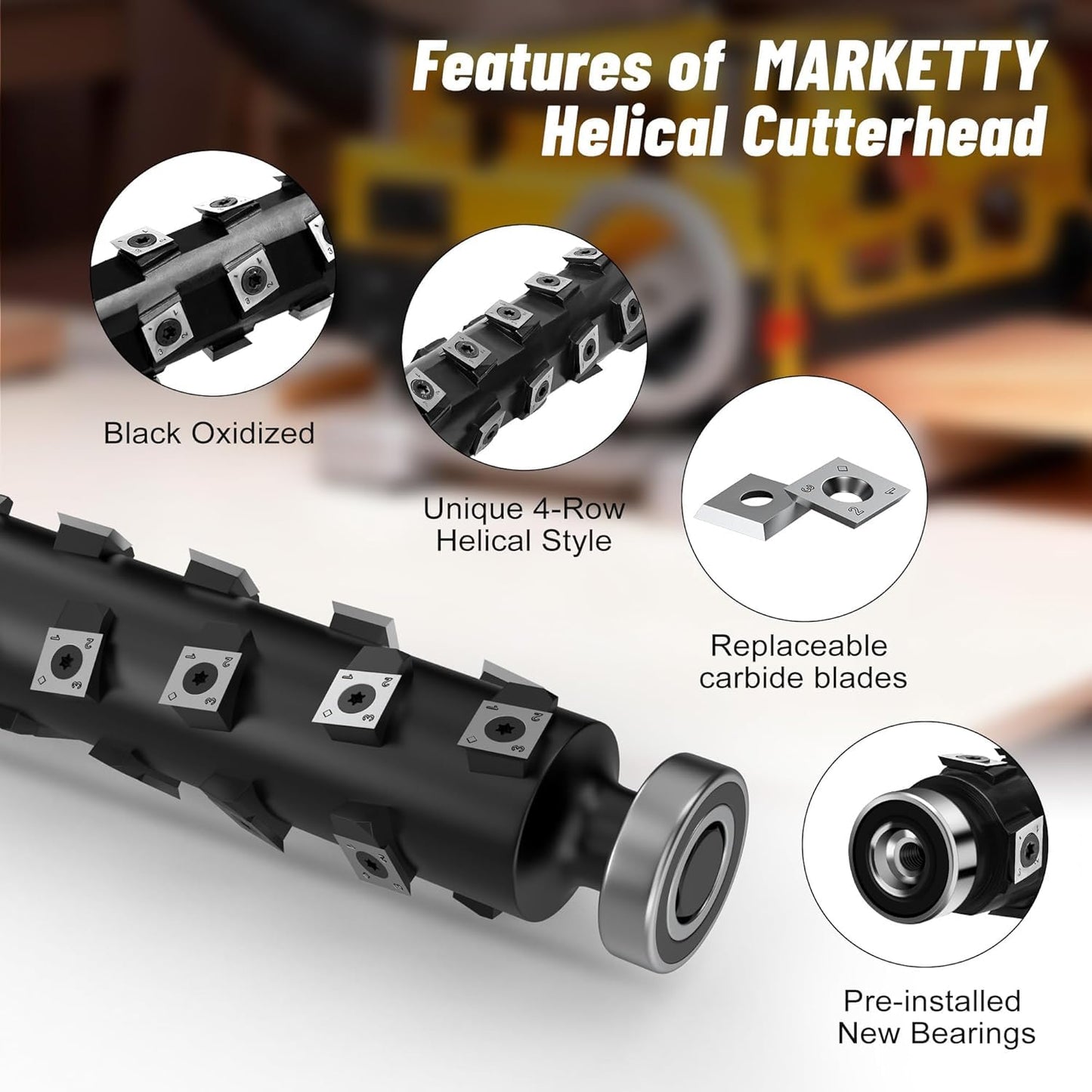 Upgrade 13 Inch Helical Cutterhead Compatible with DW735 DW735X，4 Rows for DeWalt Thickness Planer, Quiet & Efficient， Pre-Installed Bearing, 5 Spare Carbide Blades, Screws & T Wrench