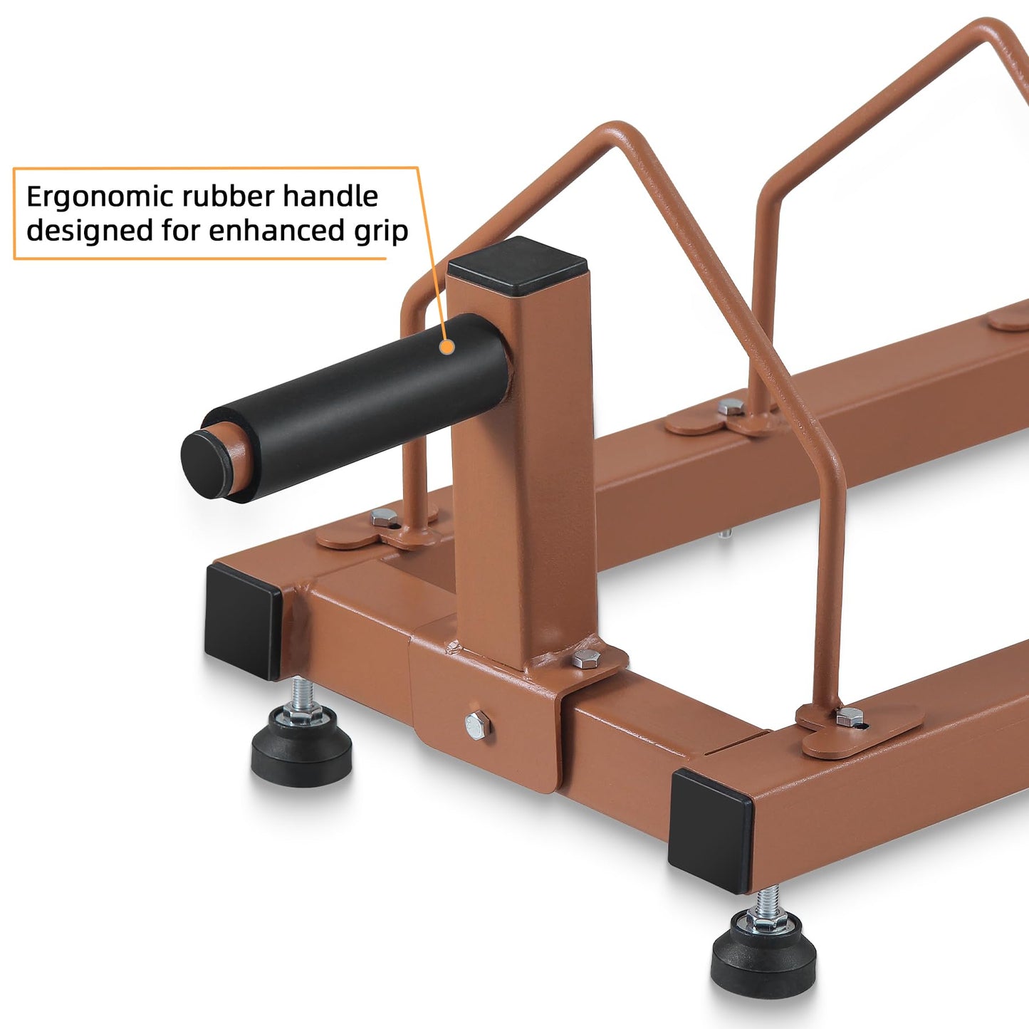 Olympic Barbell Plate Organizer with Steel Frame for home or gym,Horizontal Plate with Handle and Wheels, 300LBS Capacity, Brown