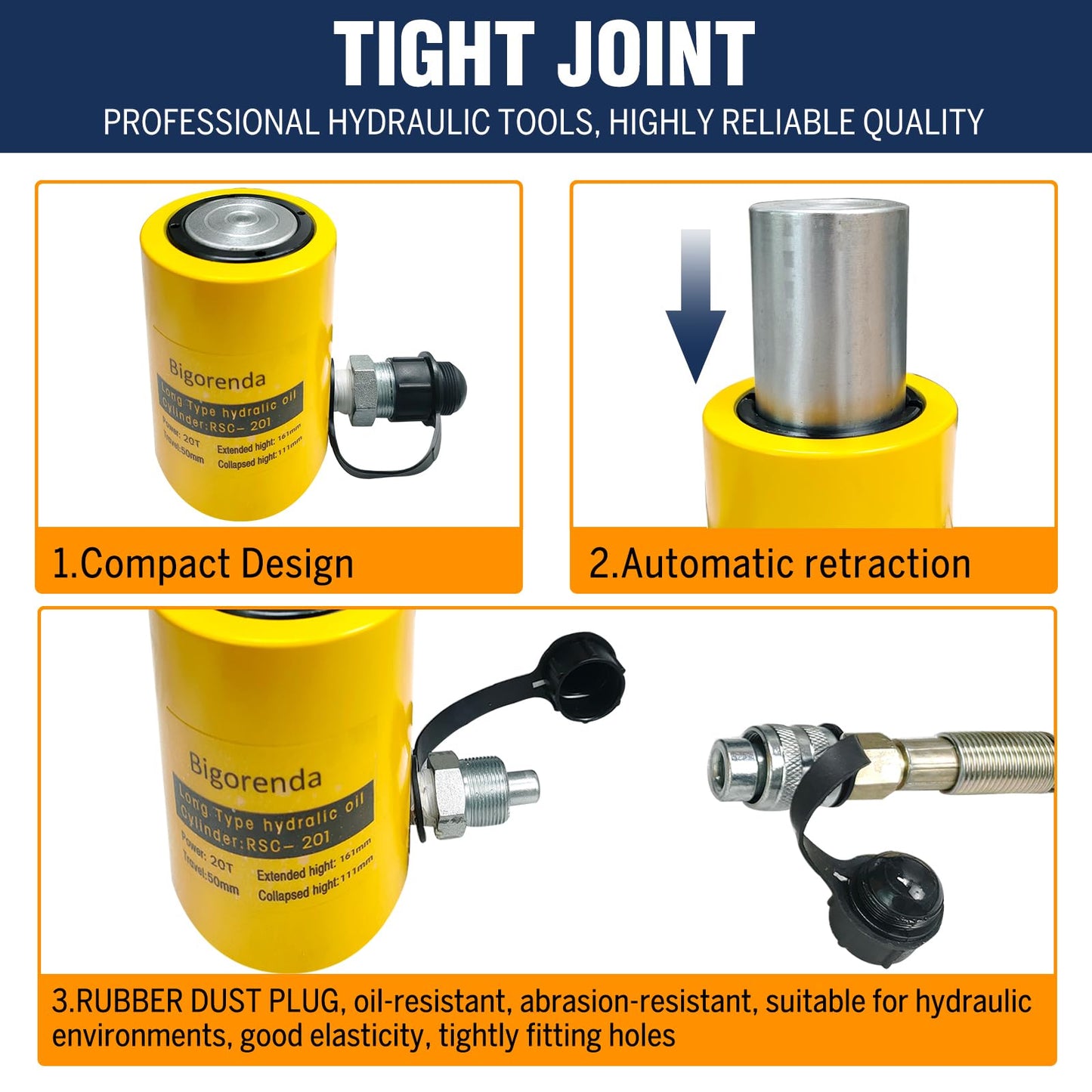 Bigorenda 20T Hydraulic Cylinder Jack Sets Porta Power Ram Jack Kit,CP-180 Manual Hydraulic Hand Pump,2"Stroke,Single Acting Lifting Cylinder for Machinery Shipbuilding Short Distance Lifting Leveling