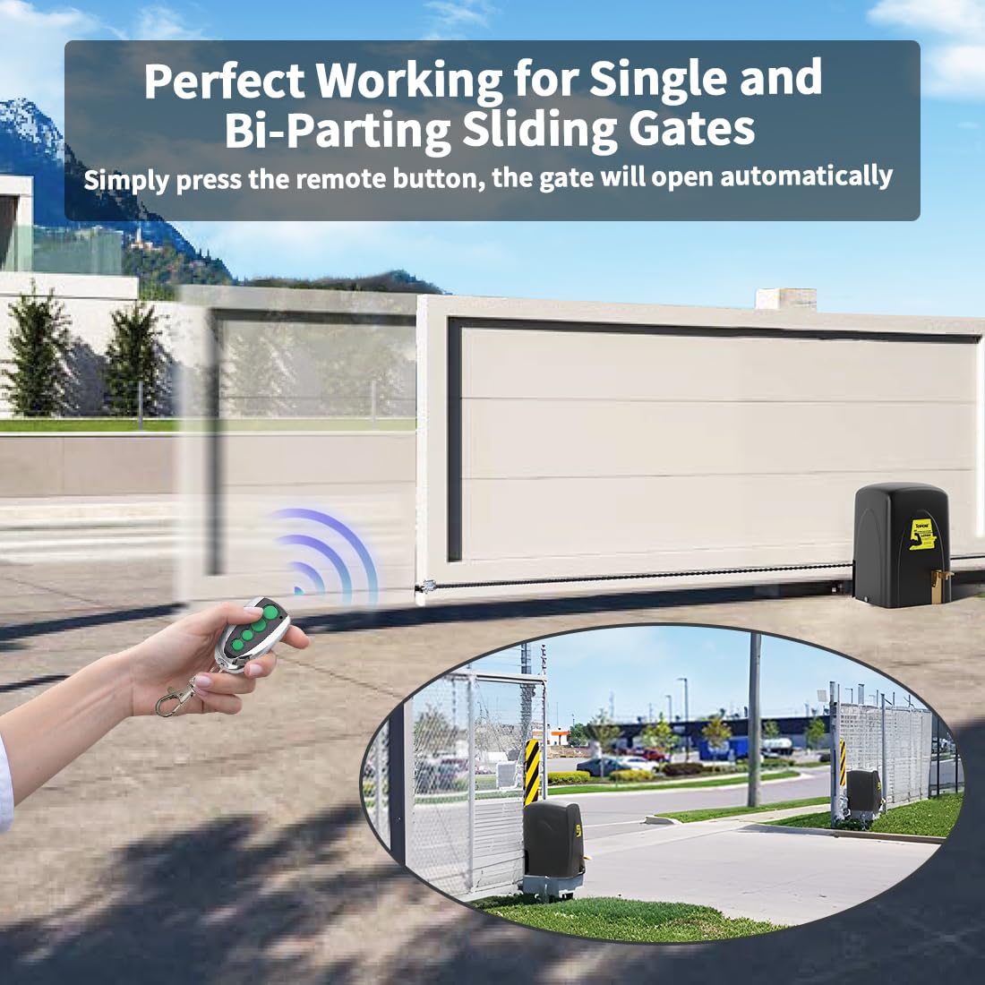 TOPENS LC1100 Automatic Commercial Sliding Gate Opener, Chain Drive Gate Operator for Heavy Driveway Sliding Gate Up to 2800 Pounds, AC Powered with 20ft Roller Chain, 2 Remote Control, Photocell