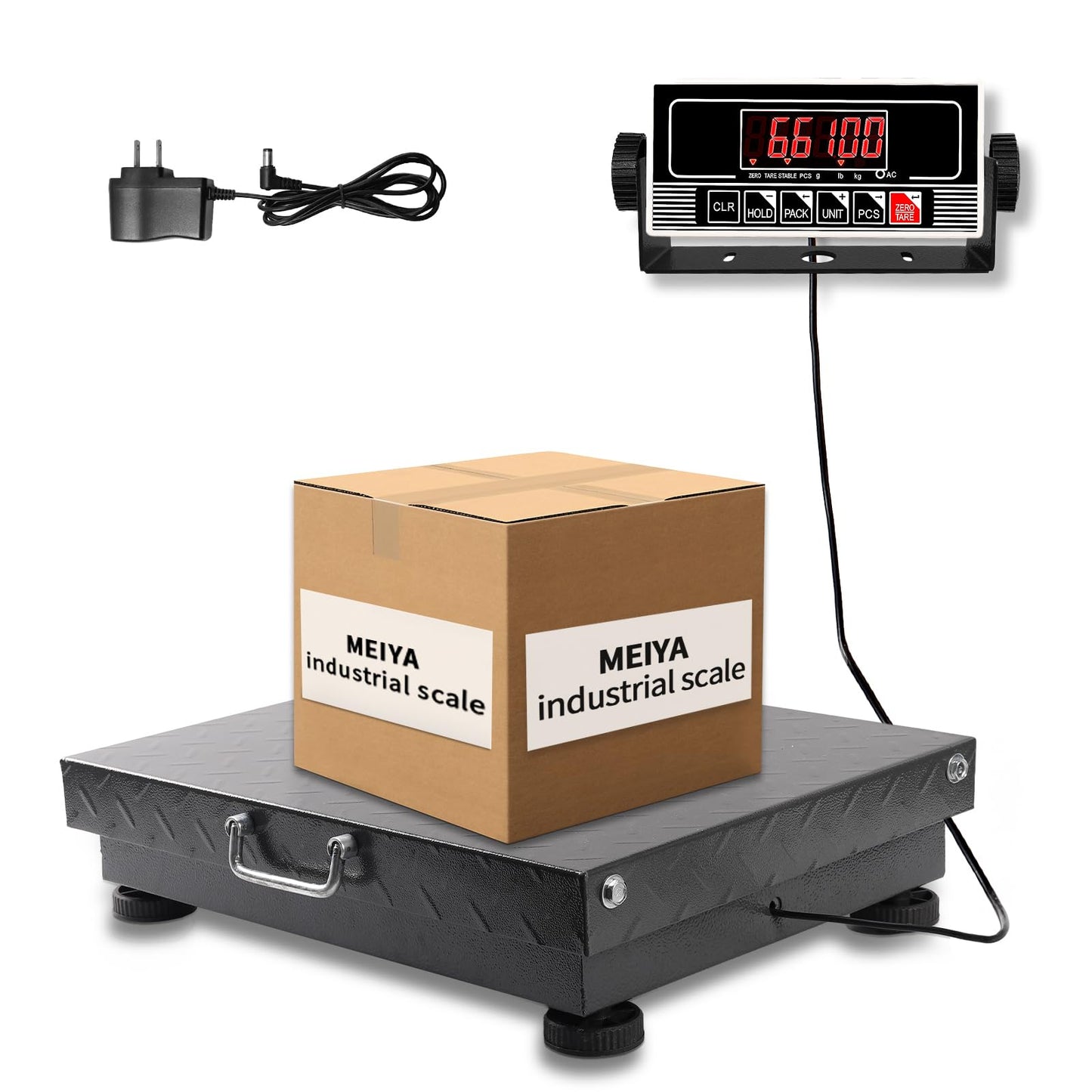 MEIYA Heavy Duty Shipping Scale, 660 lb Industrial Platform Scale for Packages, 0.1 lb Accuracy Postal Scale for Small Business & Warehouse with LB/KG, Counting, Tare & LCD, Lithium Battery & Adapter