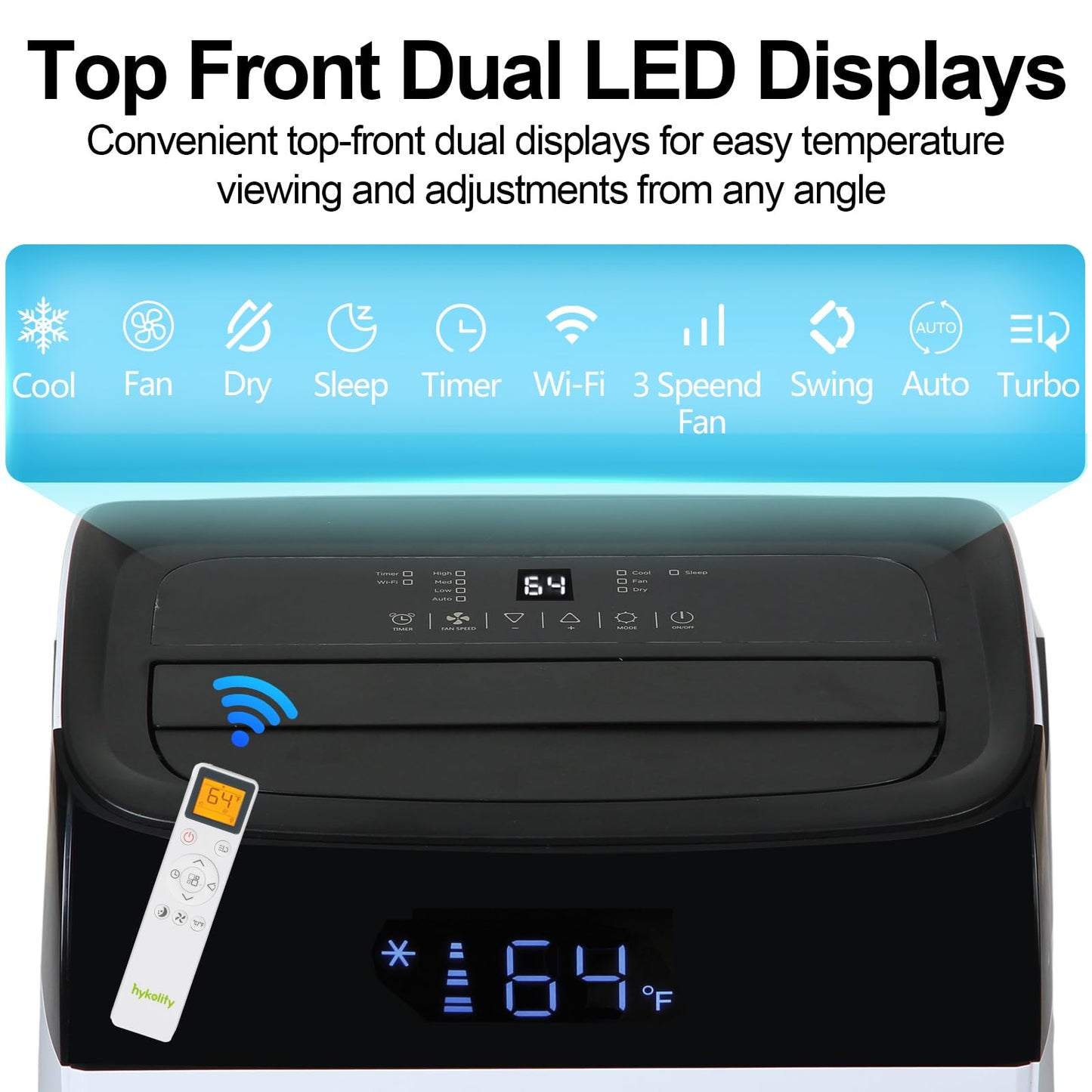 Hykolity WiFi Enabled Portable Air Conditioners 14,000 BTU, Cools Rooms Up To 700 Sq.Ft, 42dB Dual Motor 5 in 1 Quiet Smart AC Unit with Cool, Fan, Dehumidifier, 24H Timer & Sleep Mode