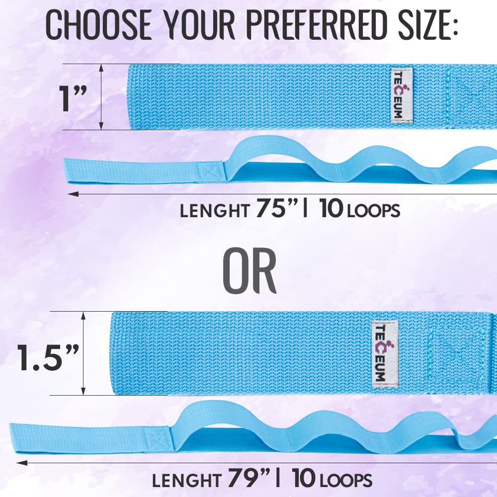 [NEW 2023] TECEUM Yoga Stretching Strap 10 Loops Non-Elastic Strap - Home Workout Stretch Strap for Physical Therapy, Yoga, Pilates plpr 1 in LtB