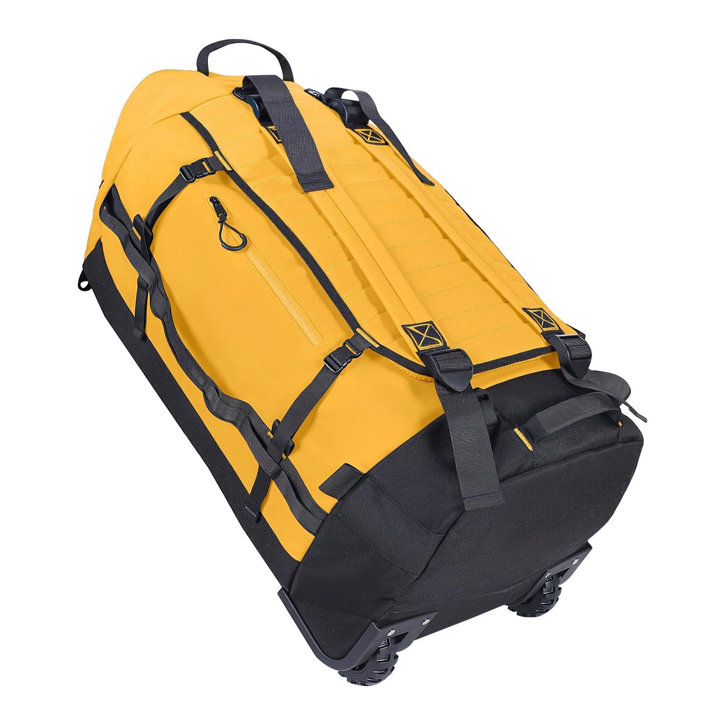 Vrtisa 85L 29“ Foldable Rolling Backpack with Wheels, Soft-side Travel Duffle Bag with Separate Shoe Compartment, Full Quilted Bottom, Yellow