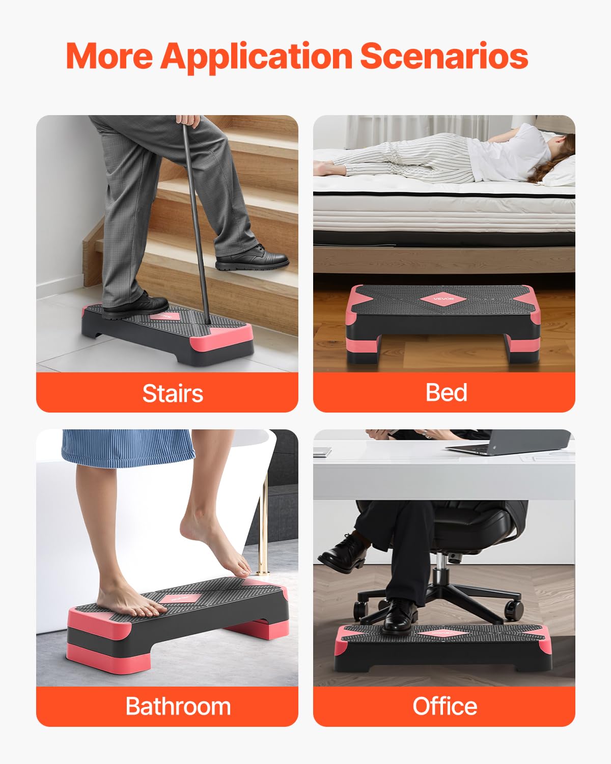 VEVOR Aerobic Exercise Step Platform, 28-Inch Workout Aerobic Stepper, Height Adjustable Fitness Training Step Deck Trainer with 4 Risers, Non-Slip Surface Bench for Home Gym Cardio Strength, Red