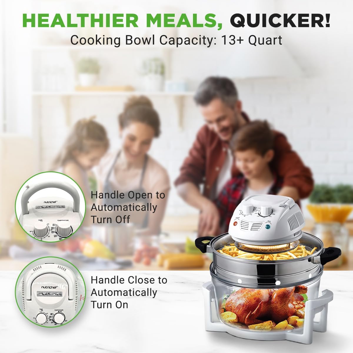 NutriChef Air Fryer - 13 Quart Infrared Convection Halogen Oven | Quick Healthy Meals in White