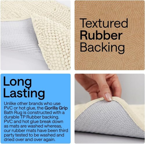 Gorilla Grip Bath Rug Mat - Thick Soft Absorbent Chenille | Quick Dry Microfiber, 24x17, Ivory