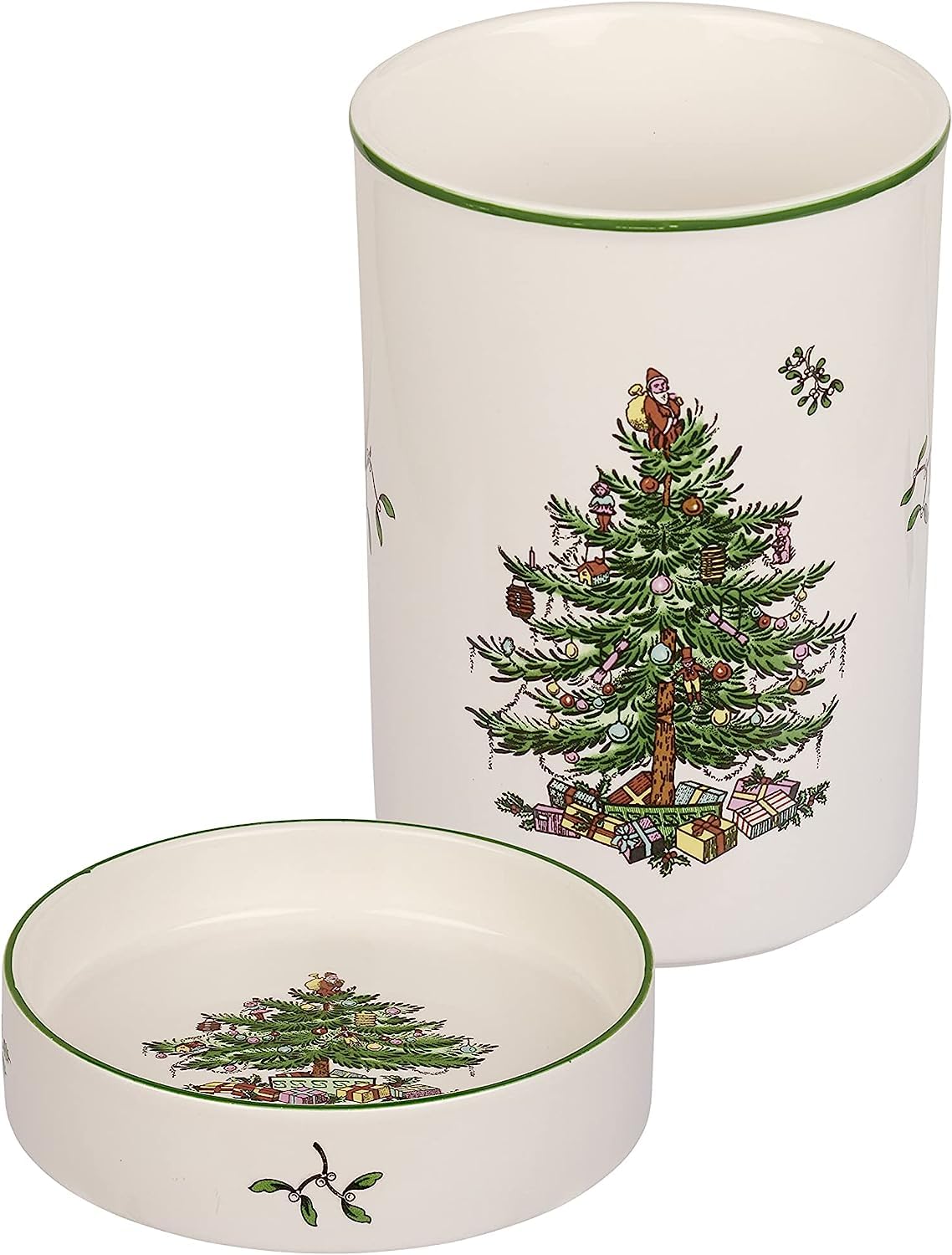 Spode Christmas Tree Wine Chiller & Coaster Set, Dishwasher, Microwave & Freezer Safe - Stoneware Wine Cooler with Festive Coaster - Hostess Gift for Holiday Entertaining