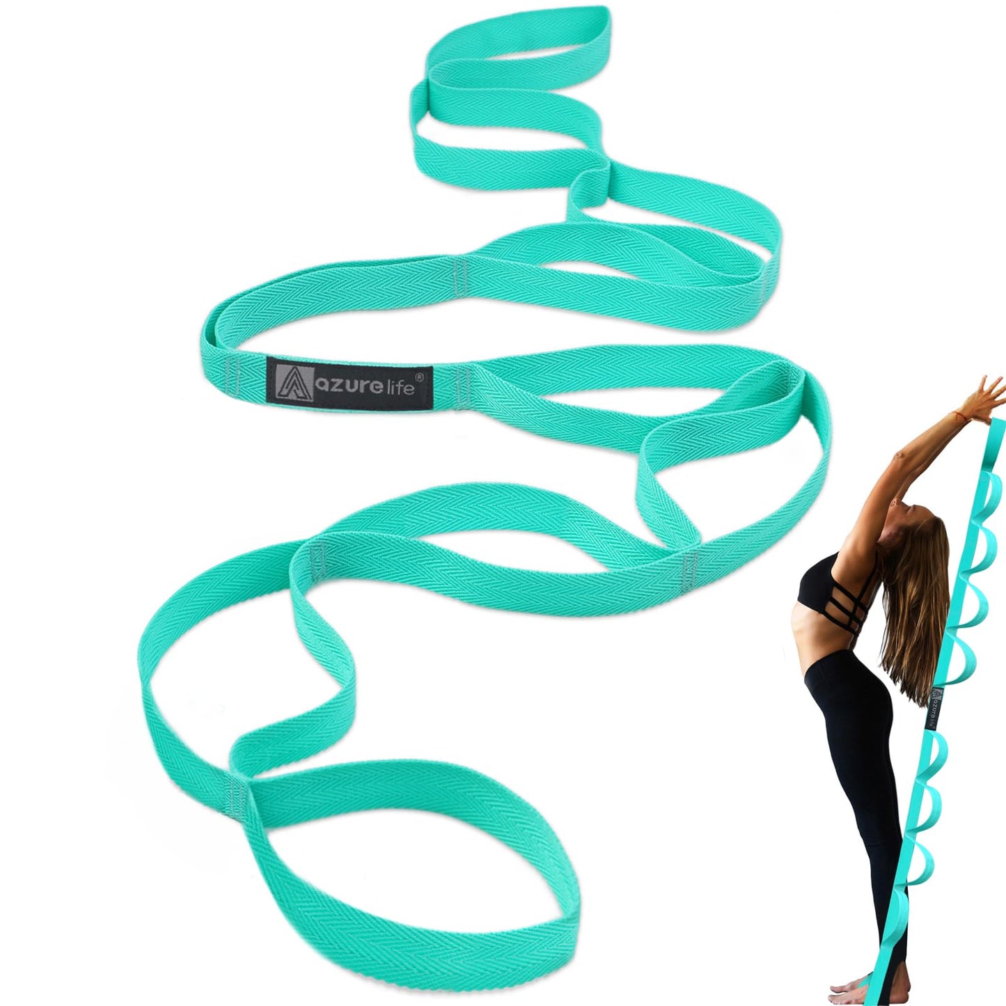A AZURELIFE Premium Durable Stretch Straps with Loops, Stretching Strap for Physical Therapy, Multi-Loop Yoga Strap Fitness Exercise Strap for Yoga, Pilates, Dance, Flexibility&Exercise