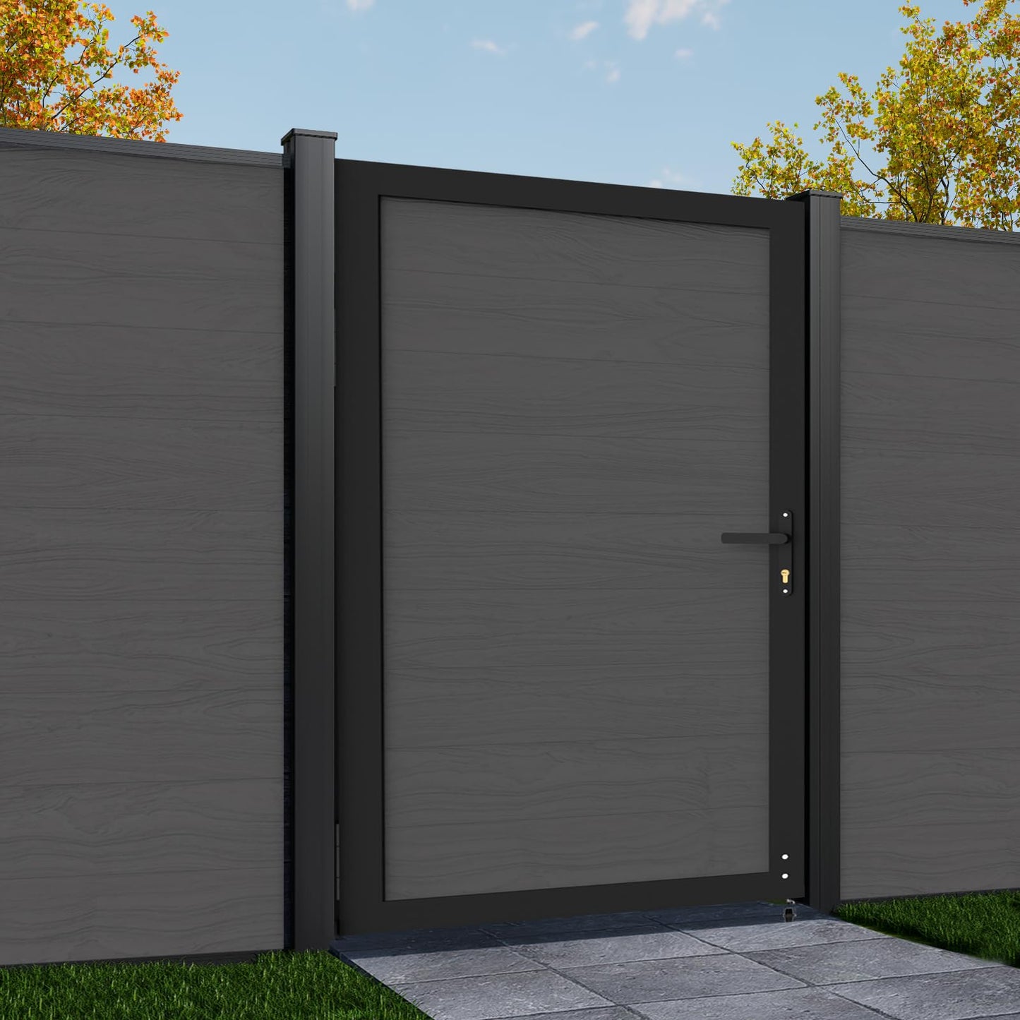 Mondaria Wood Plastic Composite Gate for Privacy Fence 6ft(H)*4ft(W), Fence Gate with Metal Frame and Knob Kits, Silver Gray (Without Post)