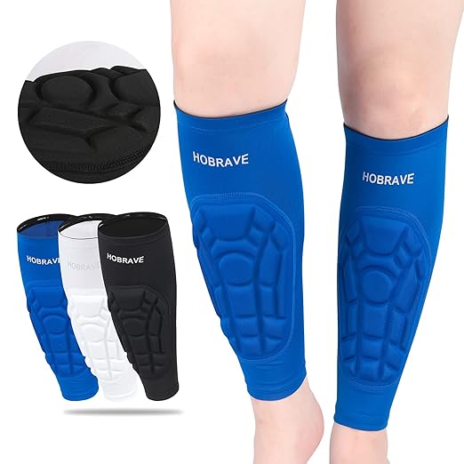 HOBRAVE 2PCS Soccer Shin Guards Padded Calf Compression Sleeves Supports for Shin Splint