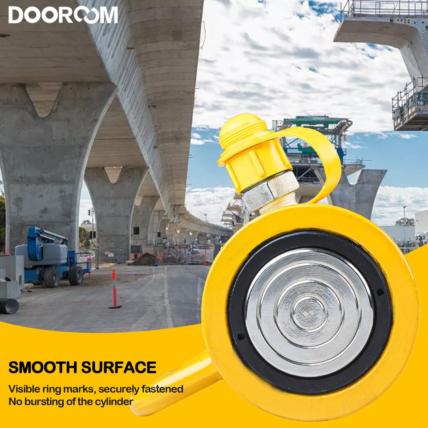 DOOROOM 50T 6Inch Stroke Porta Power Single Acting Lifting Cylinder for Shipbuilding, Machinery and Industry,Automatically Retract Split Hydraulic Cylinders Tools, Yellow