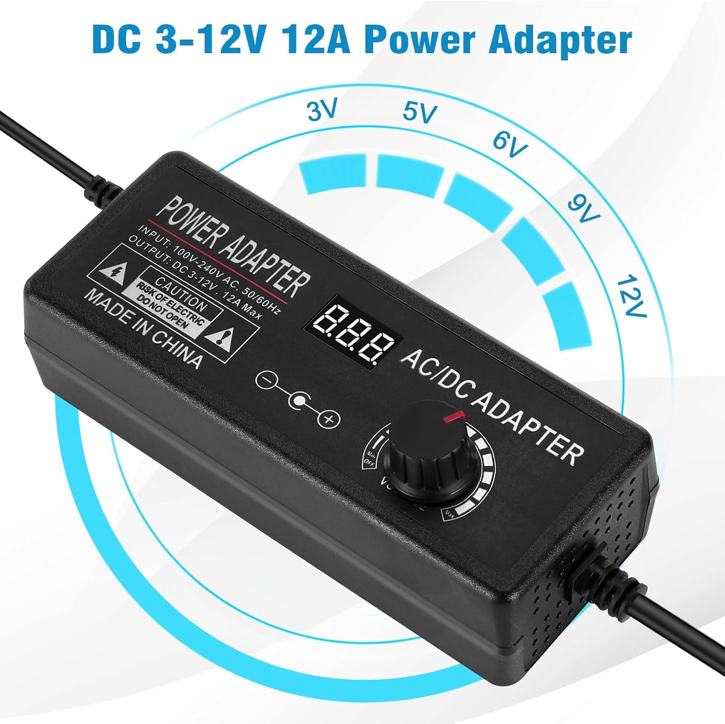 LQYLXR 3V~12V 12A 144W Adapter,3V 4V 5V 6V 7V 8V 9V 10V 11V 12V, 14 Universal Power Supply Adjustable Variable